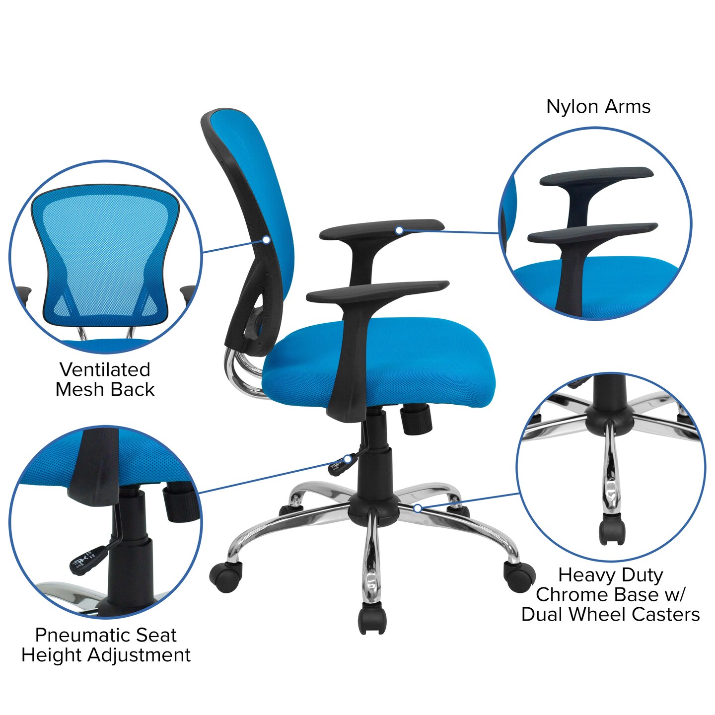Emma and Oliver Mid-Back Mesh Swivel Task Office Chair with Chrome Base and Arms
