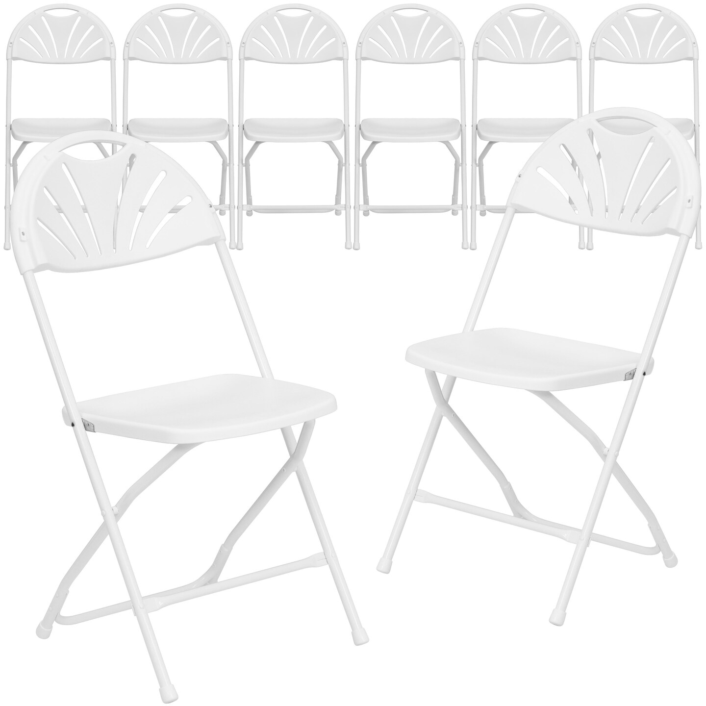 Emma and Oliver 8 Pack Wedding/Event Stackable Fan Back Plastic Folding Chair