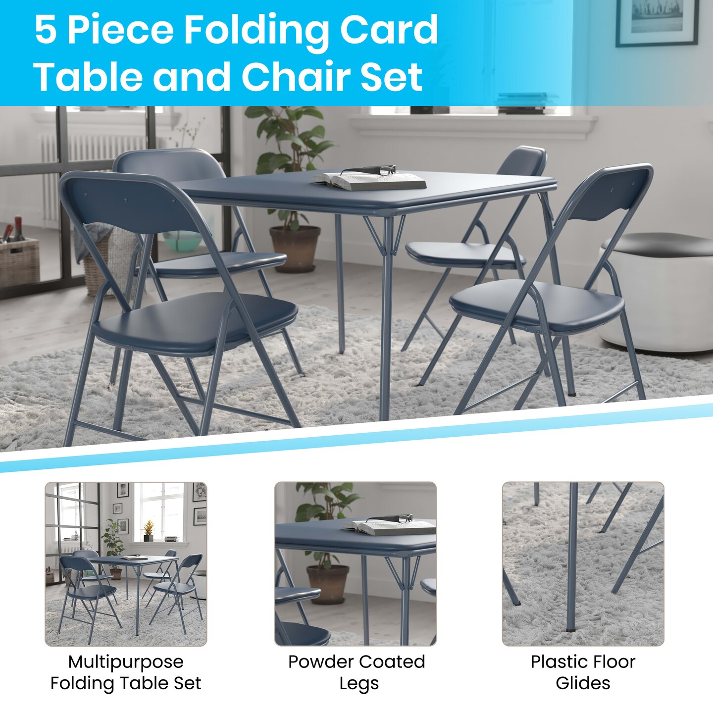 Emma and Oliver 5 Piece Folding Card Table and Chair Set