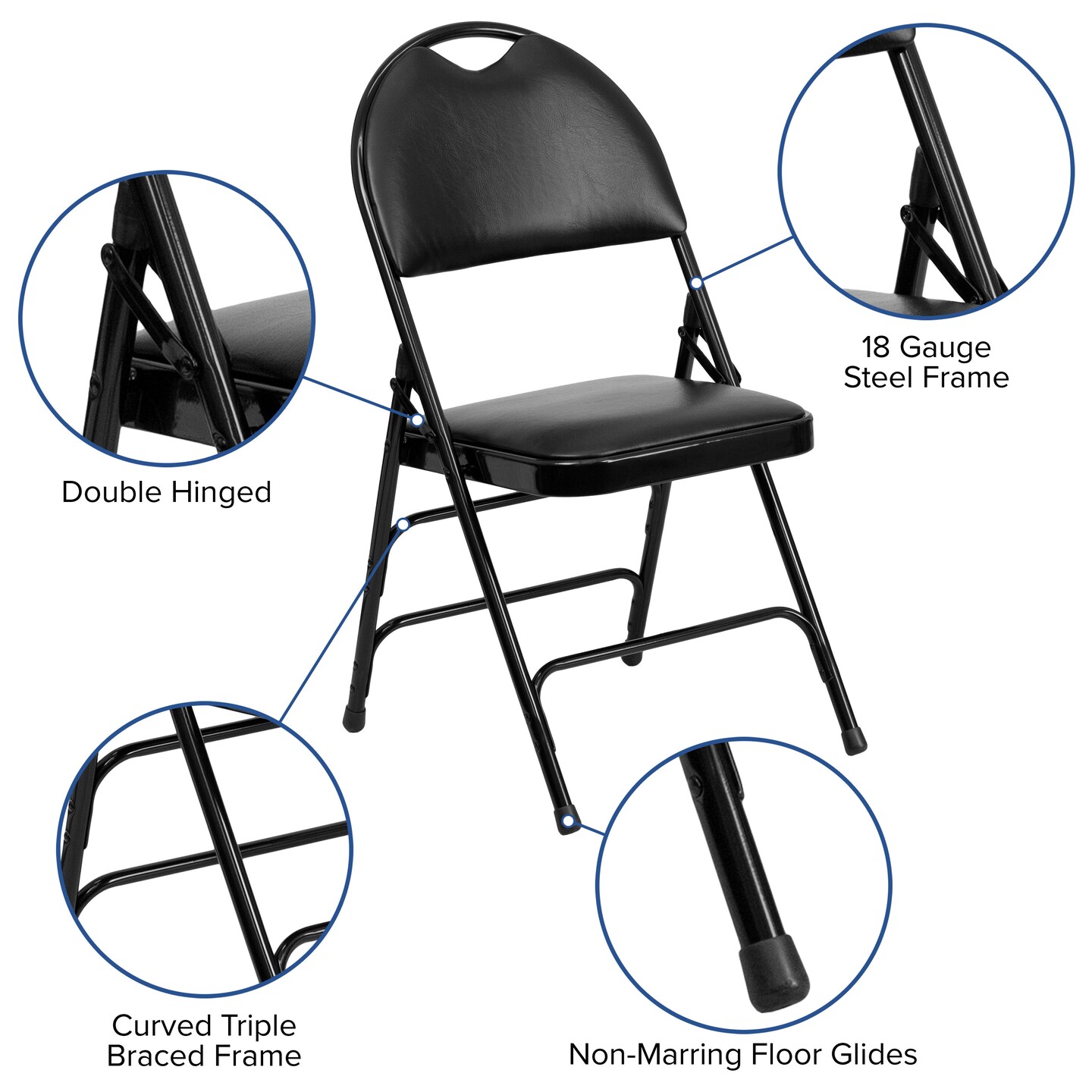 Emma and Oliver 4 Pack Home &#x26; Office Easy-Carry Party Events Padded Folding Chair