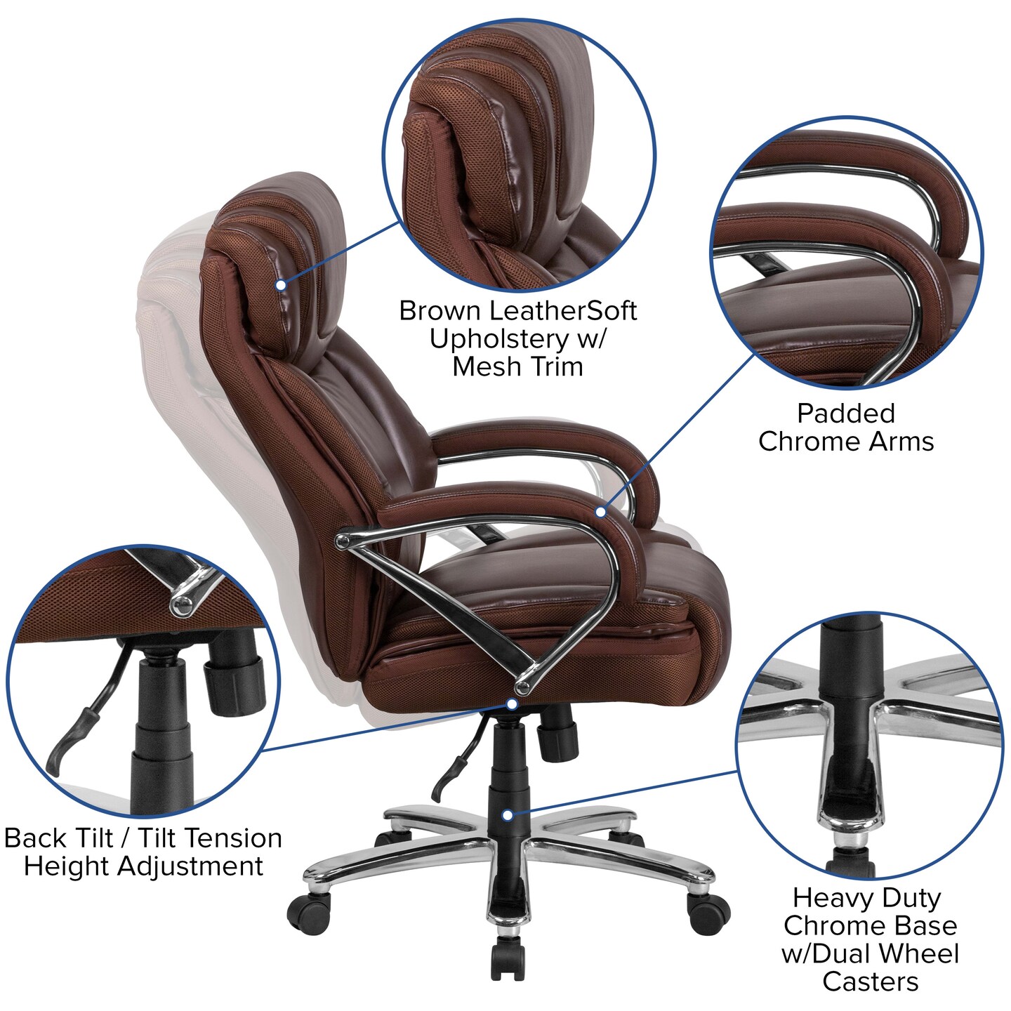 Emma and Oliver 500 lb. Big & Tall LeatherSoft Executive Ergonomic Office Chair with Wide Seat