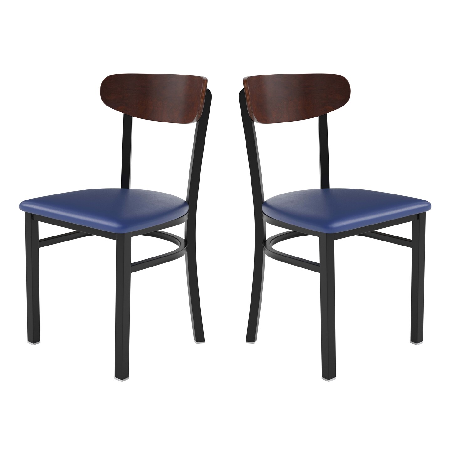 Emma and Oliver Yara Industrial Dining Chair with Rolled Steel Frame and Solid Wood Seat - 500 lbs. Static Weight Capacity