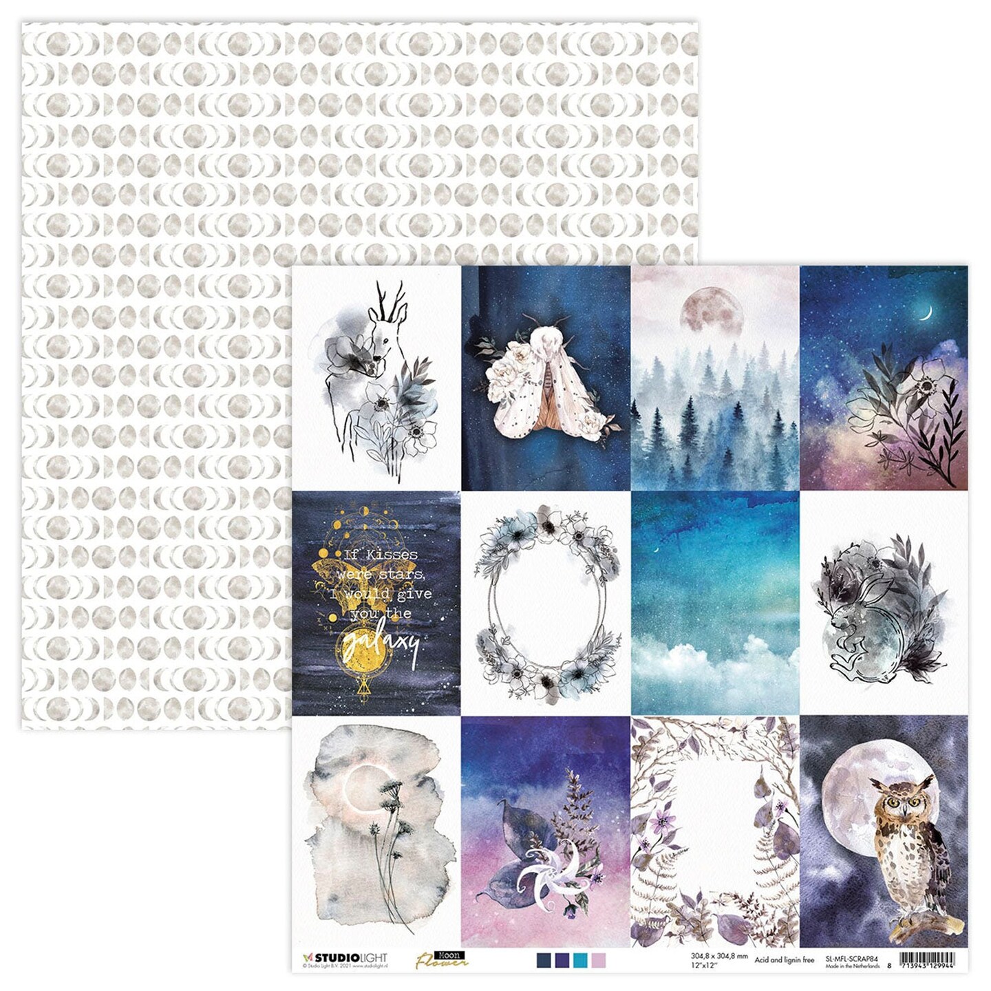 Studio Light SL Scrap Paper Flower Wreath Moon Flower Collection 304.8x304.8x0.2mm 1 sh nr.84