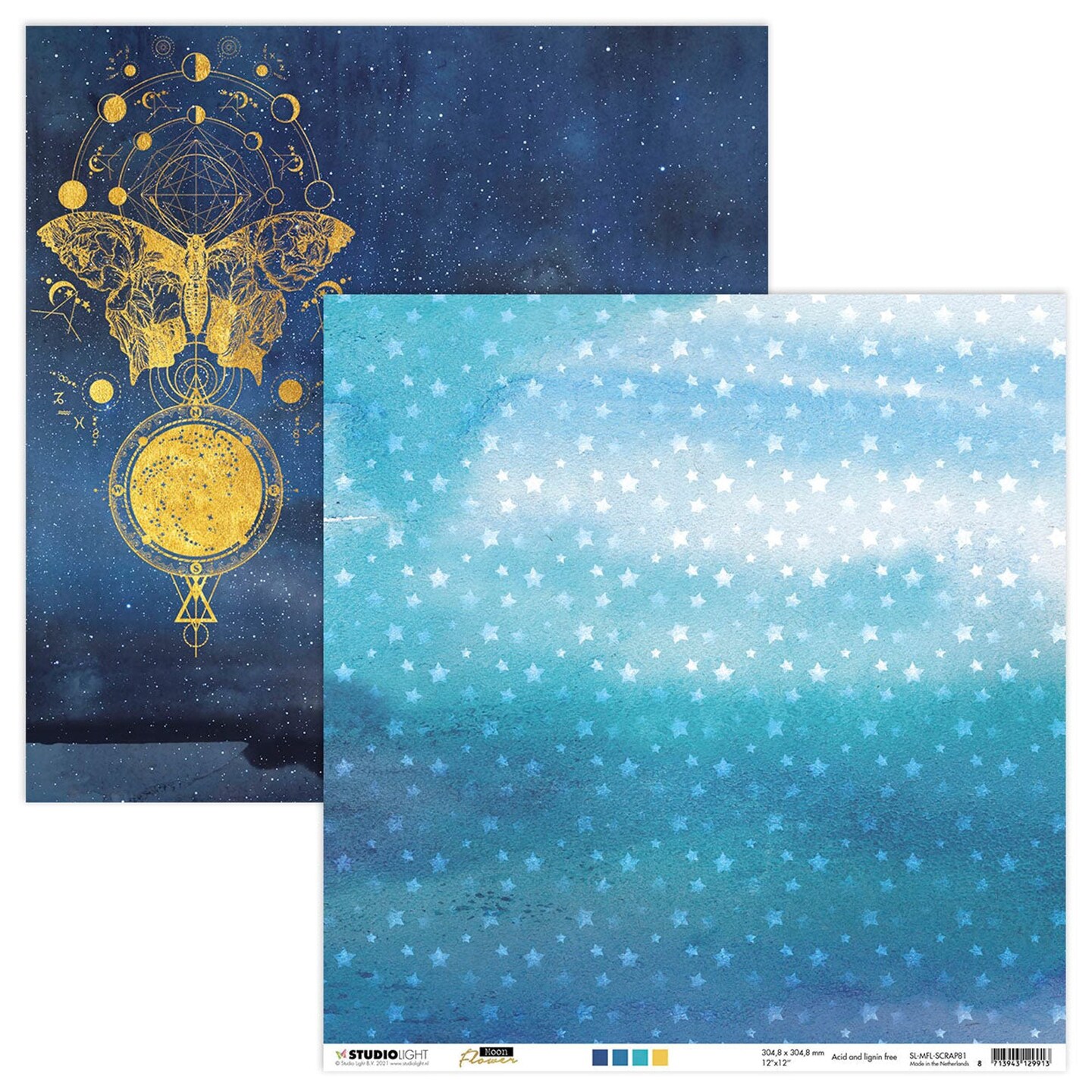Studio Light SL Scrap Paper Stars &#x26; Butterfly Moon Flower Collection 304.8x304.8x0.2mm 1 sh nr.81