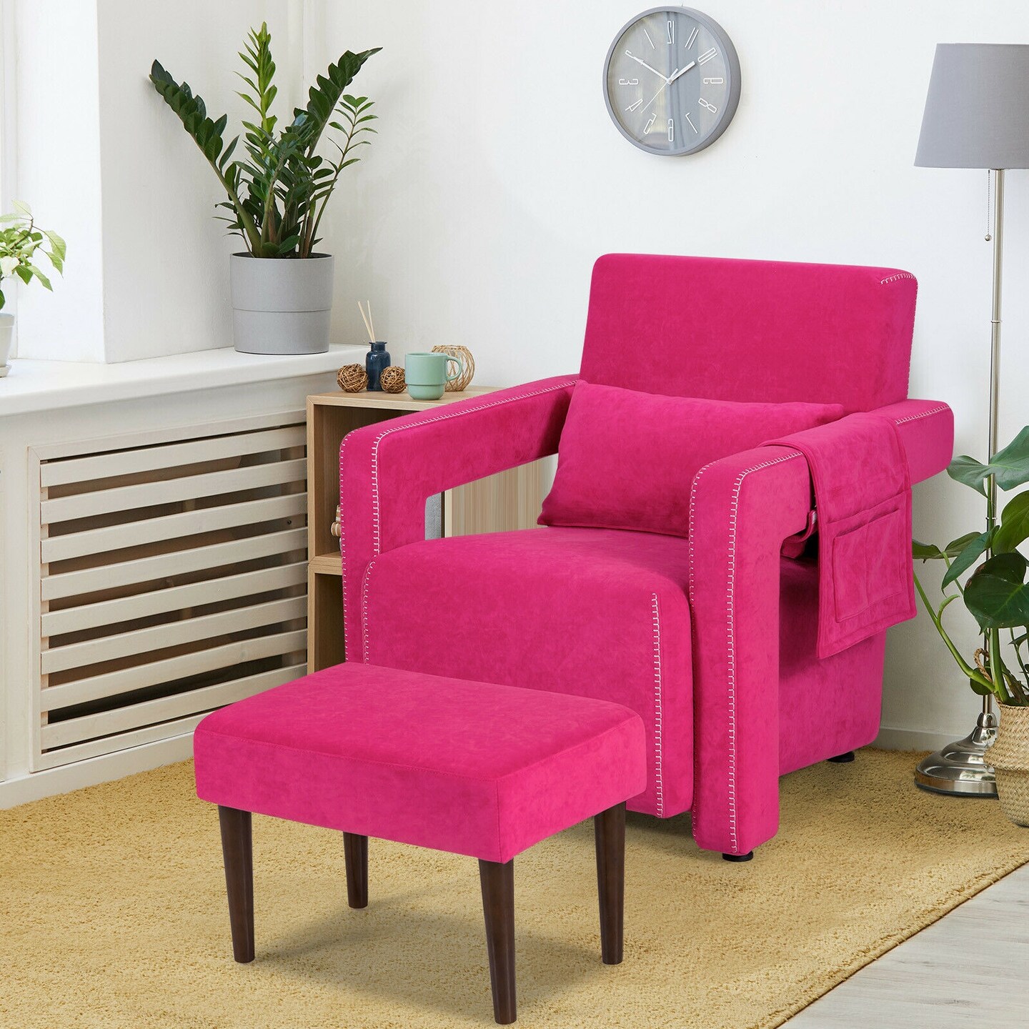 Modern Berber Fleece Single Sofa Chair Included Ottoman and Waist Pillow Suitable for Any Terrain
