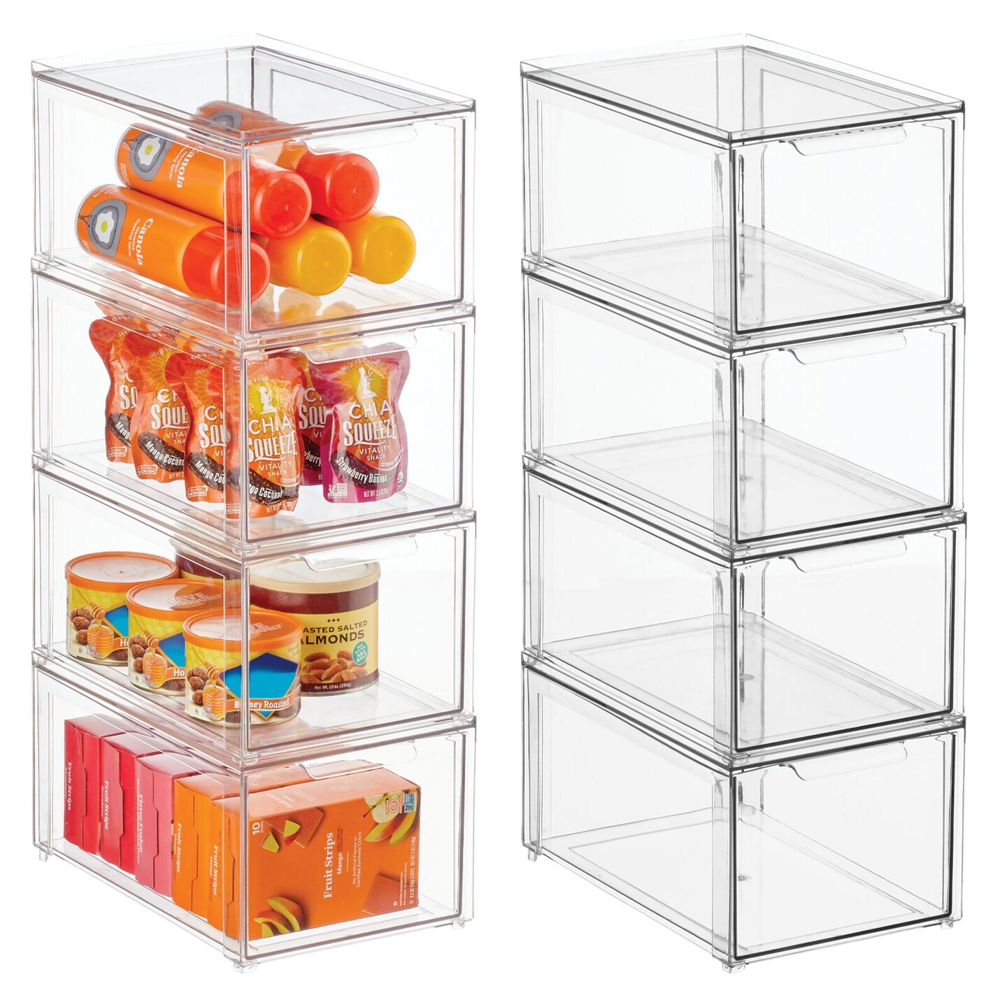 mDesign Stackable Kitchen Storage Bin Box with Pull-Out Drawer - Clear