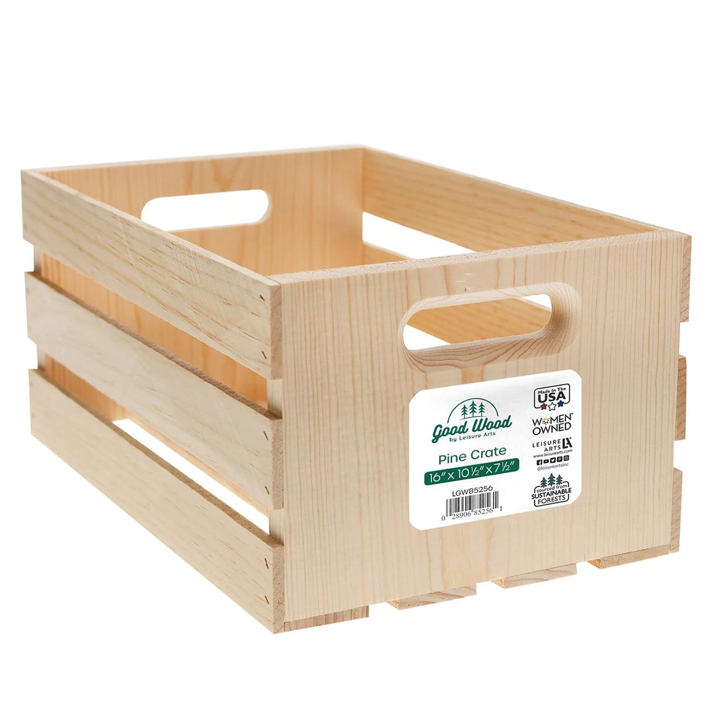 Good Wood By Leisure Arts Wooden Crate, Wood Crate Unfinished, Crates For Display, Crates For Storage, Wooden Unfinished, Pine, 16" X 10.5" X 7.5"