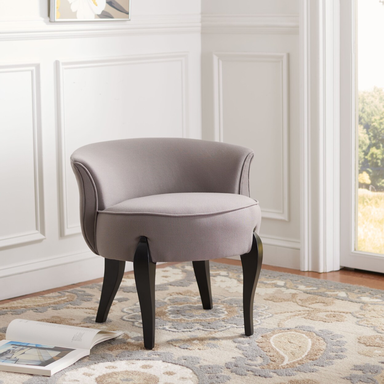 Safavieh   Mora French Leg Linen Vanity Chair Grey