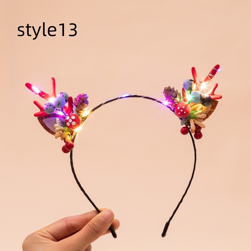 Christmas Glow Antler Headband Fairy Tale Flower Retro Tree Branch Hoop Crown Festival Party Props Hair Accessories for Girls