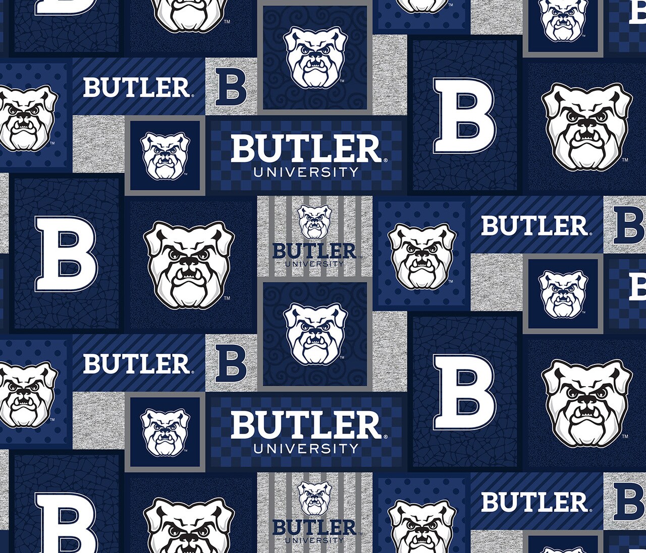 Sykel Enterprises-Butler University Fleece Fabric-Butler Bulldogs College Patch Fleece Blanket Fabric-Sold by the yard
