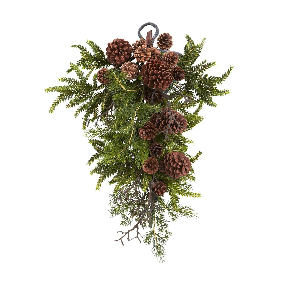 Nearly Natural   26&#x22; Pine and Pine Cone Teardrop