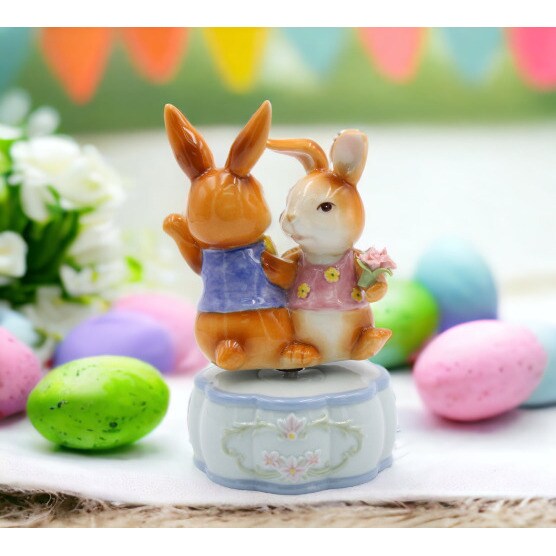 kevinsgiftshoppe Ceramic Dancing Bunnies Music Box Home Decor   Kitchen Decor Spring Decor Easter Decor