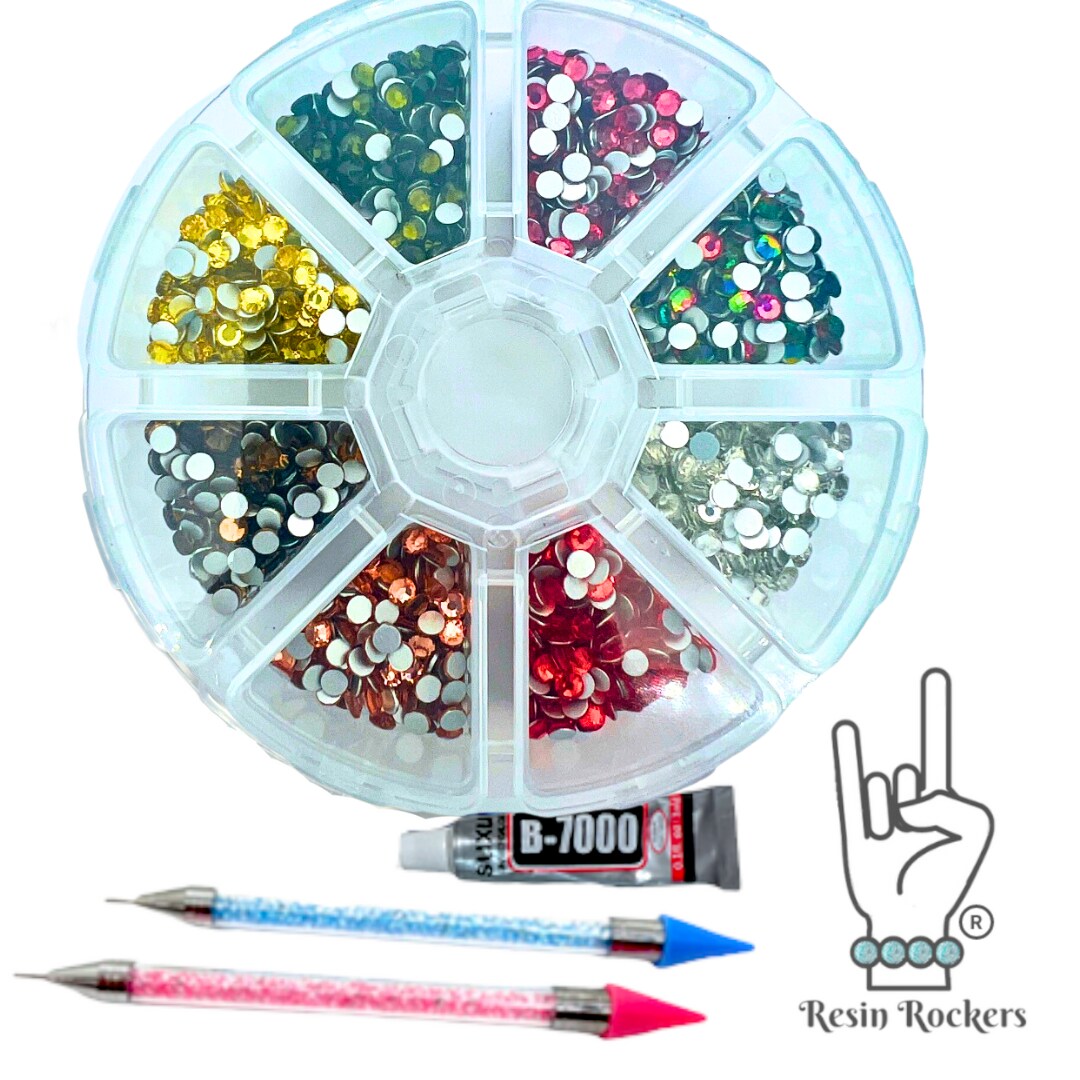 Rhinestone Starter Kit Bundle With Premium Glass Rhinestone Embellishments, adhesive, and Tool