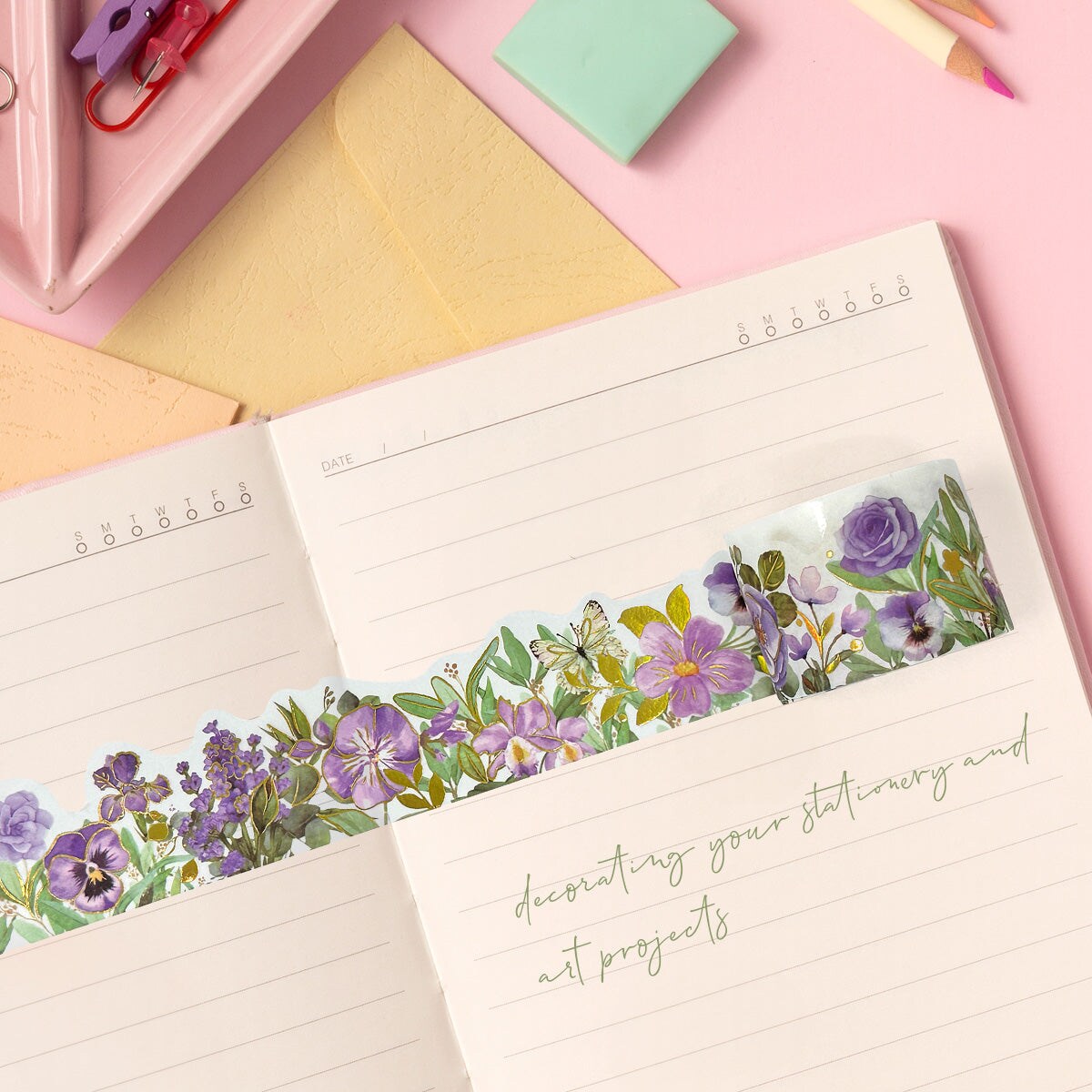 Wrapables Landscape Floral Metallic Gold Foil Washi Tape, 30mm x 3M