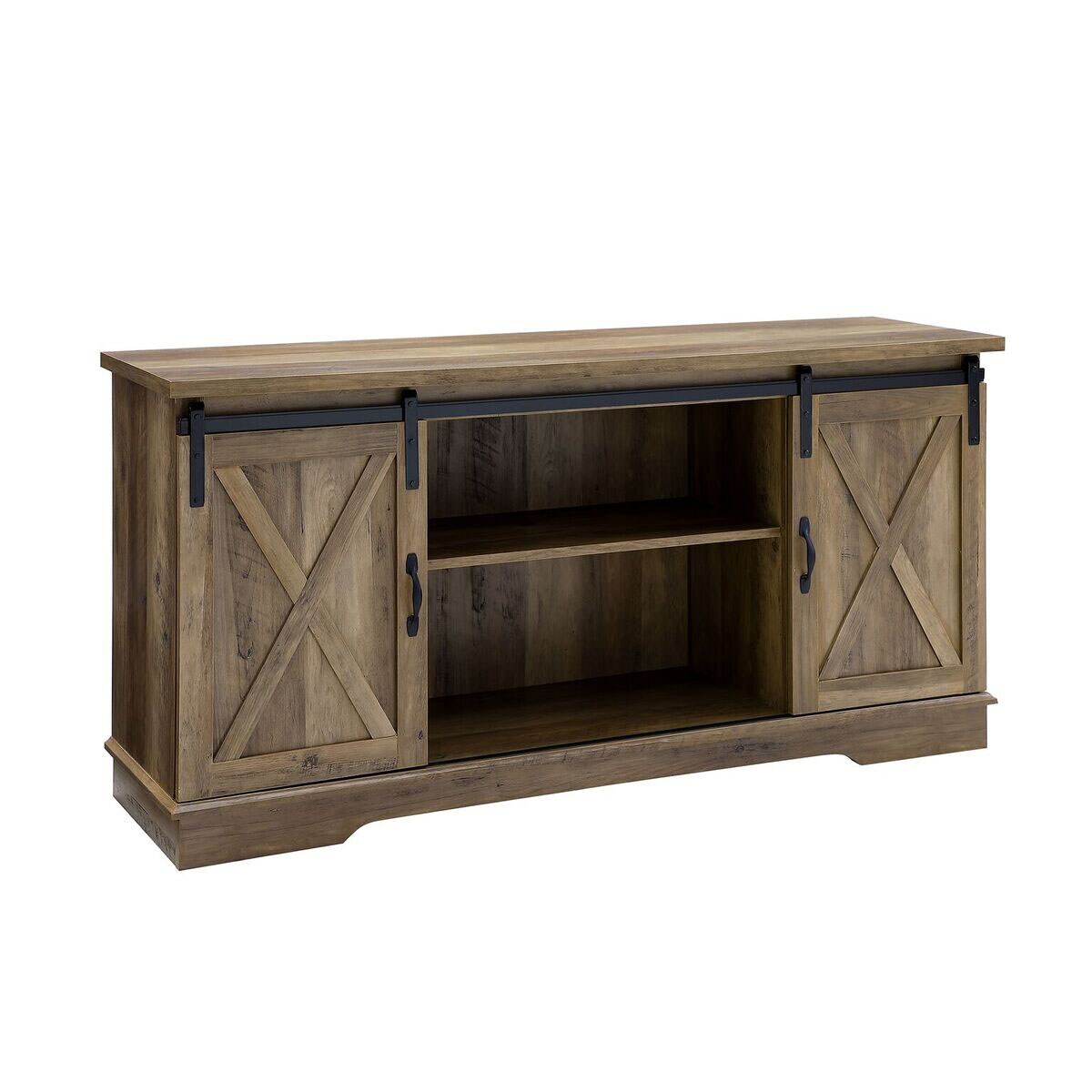 Priya Home Furniture 58" Sliding Barn Door TV Media Stand Console - Rustic Oak