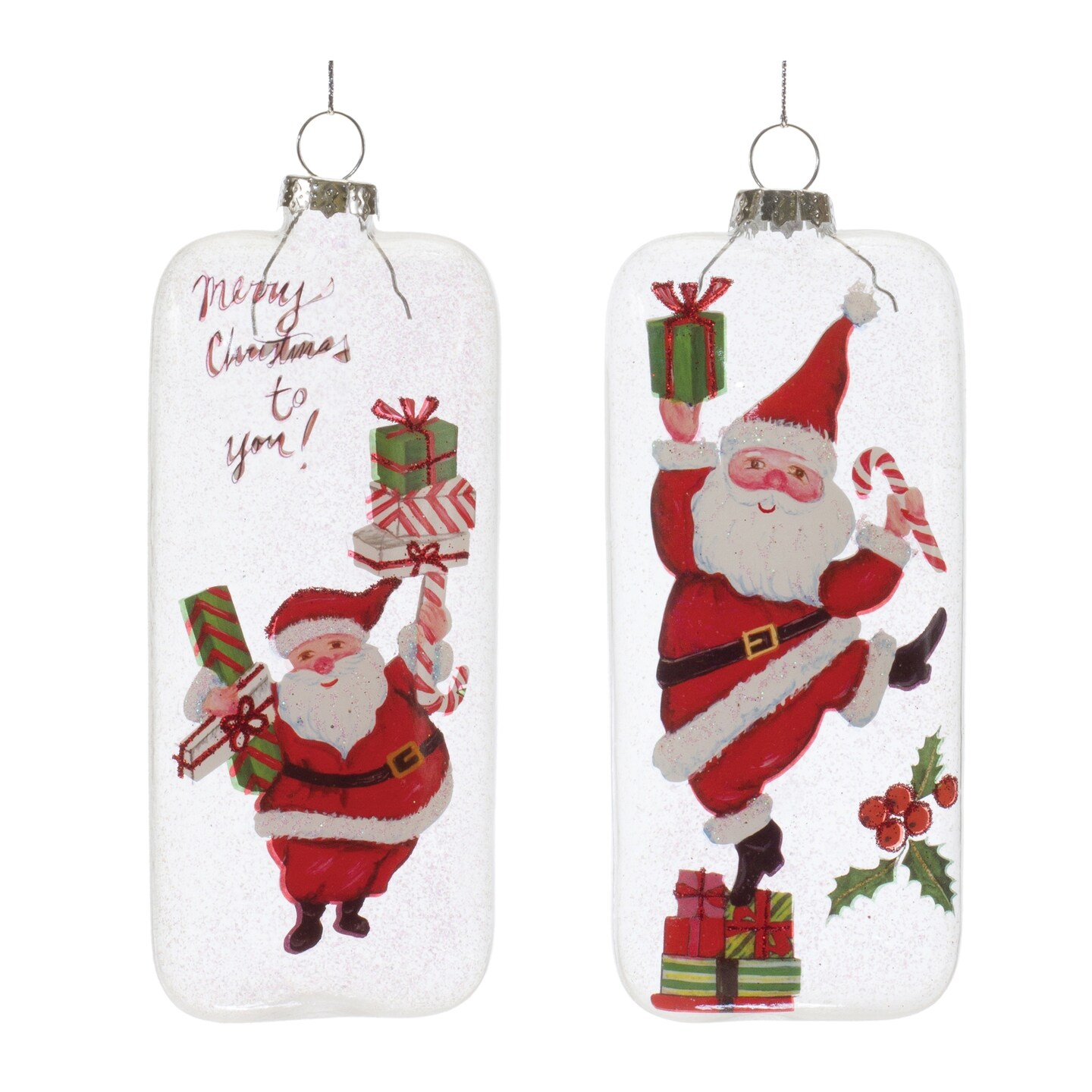 Melrose Glittered Santa with Present Christmas Tag Ornaments - 8.5" - 12ct