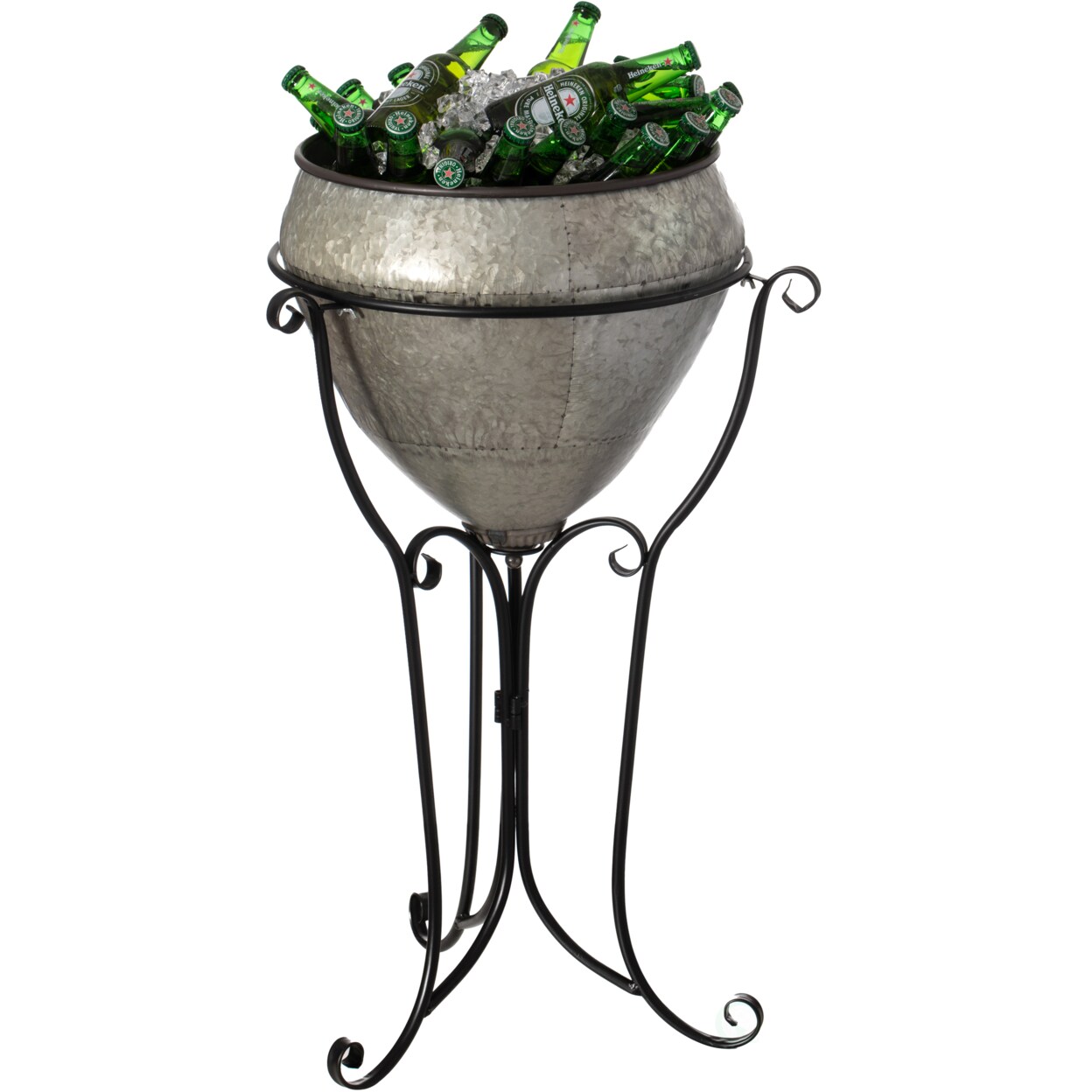 Vintiquewise Silver Galvanized Metal Beverage Cooler Tub with Liner and Stand