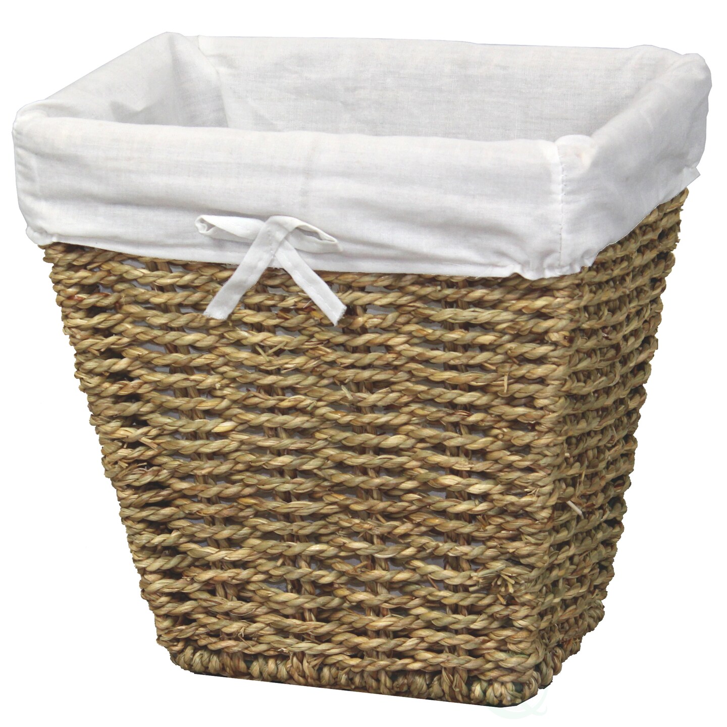 Woven Seagrass Small Waste Bin Lined With White Washable Lining