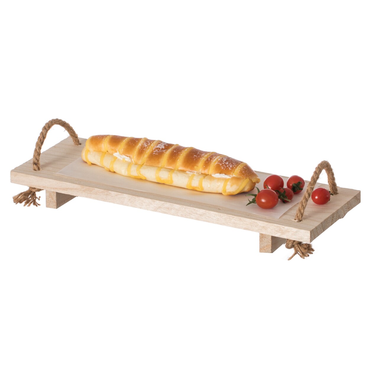 Vintiquewise Decorative Natural Wood Rectangular Tray Serving Board with Rope Handles