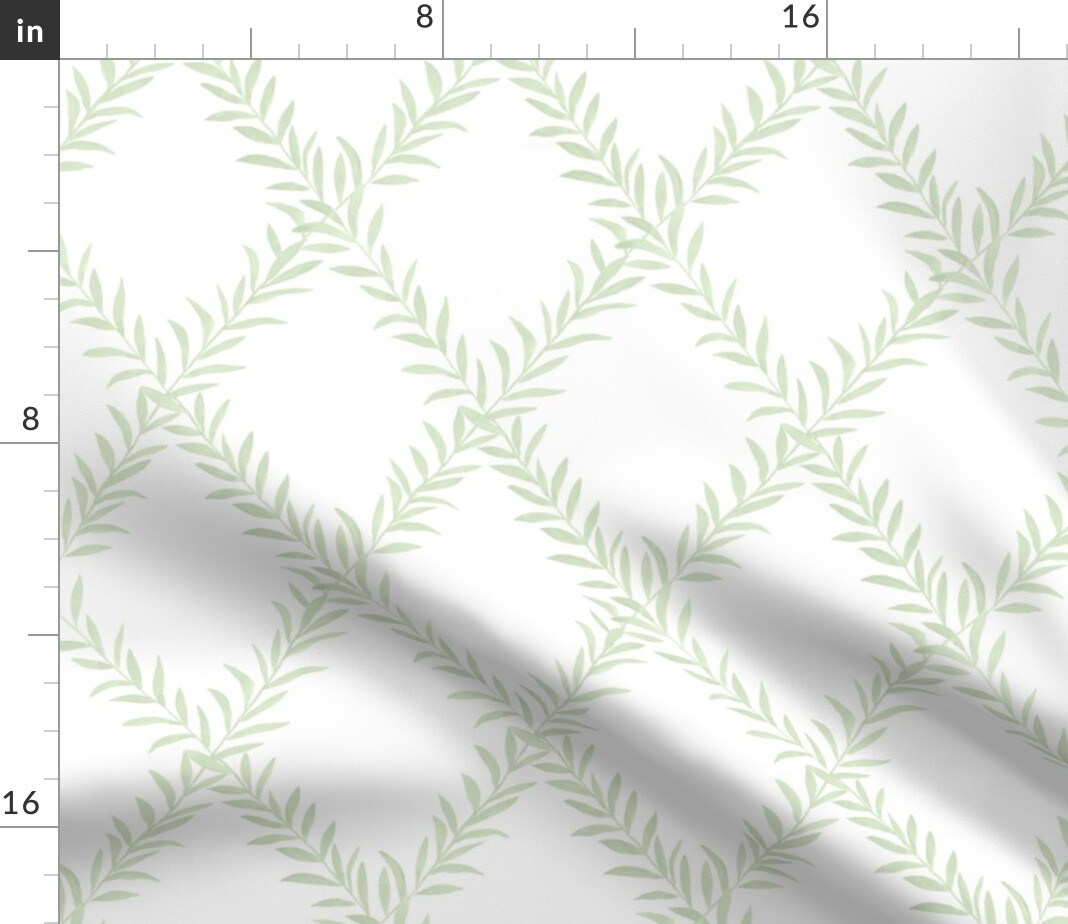 Spring Garden Leaf Vine Green White Custom Printed Fabric by Spoonflower Various Fabrics by the Yard or Fat Quarter