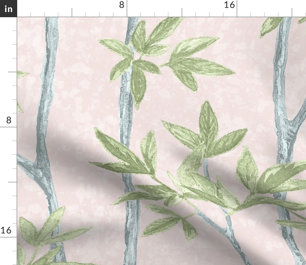 Chinoiserie Blush And Green Large Scale Pastel Forest Custom Printed Fabric by Spoonflower Various Fabrics by the Yard or Fat Quarter