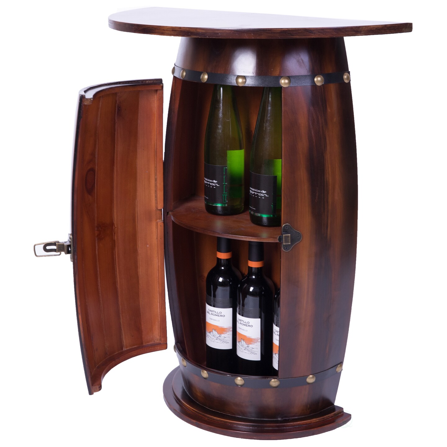 Vintiquewise Wooden Wine Barrel Console Bar End Table Lockable Cabinet