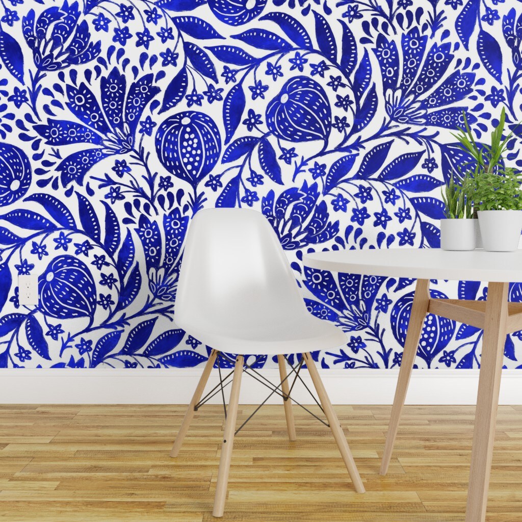 Buy Blue and White Floral Wallpaper Blue Wall Mural Remove Online in India   Etsy
