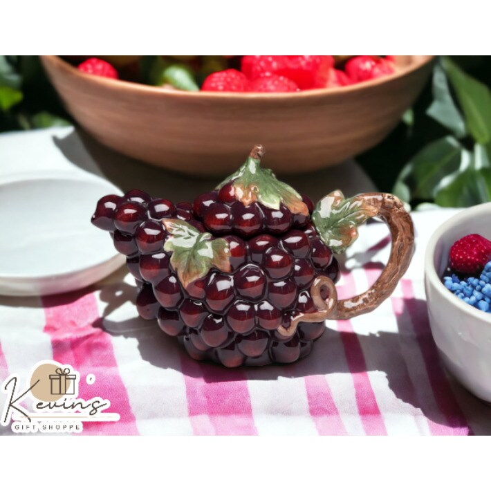 Hand Painted Ceramic Grape Teapot,ceramic tea Kettle for Tea for tea lovers