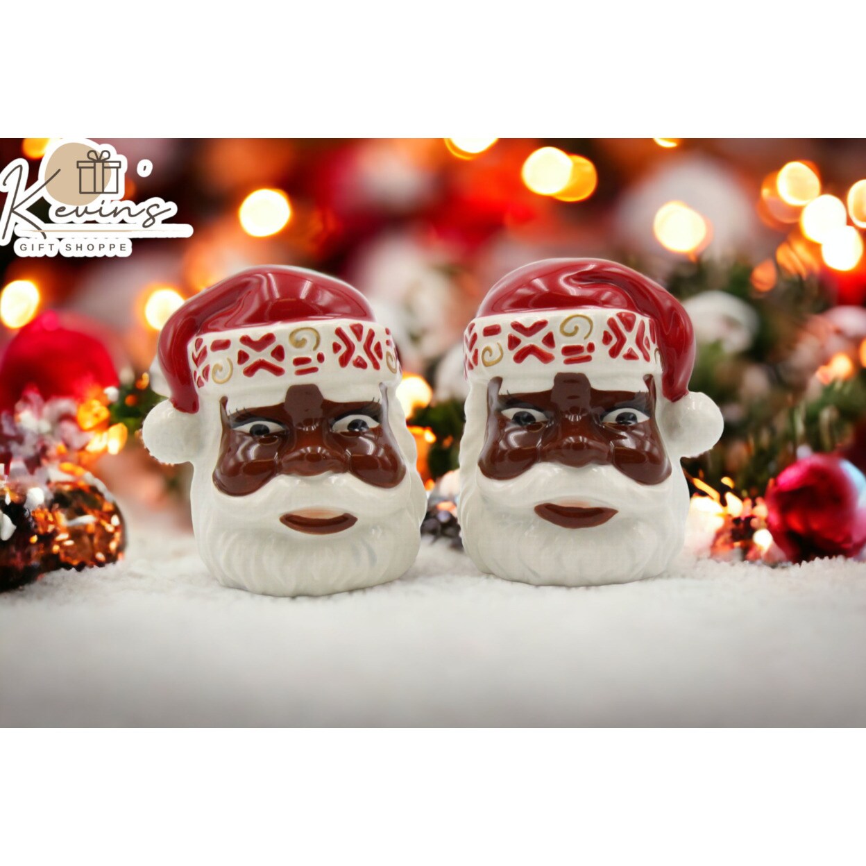 Ceramic African American Santa Salt And Pepper Shaker Set, Kitchen Home Decor