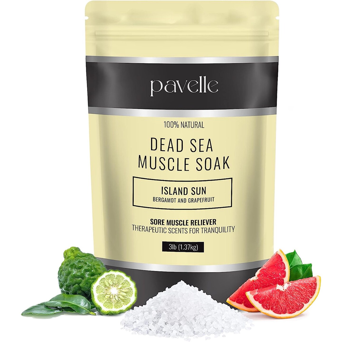 Pavelle Dead Sea Muscle Soak Bath Salts, Bath Soak for Body Pain Relief, 3lb (1.7kg)