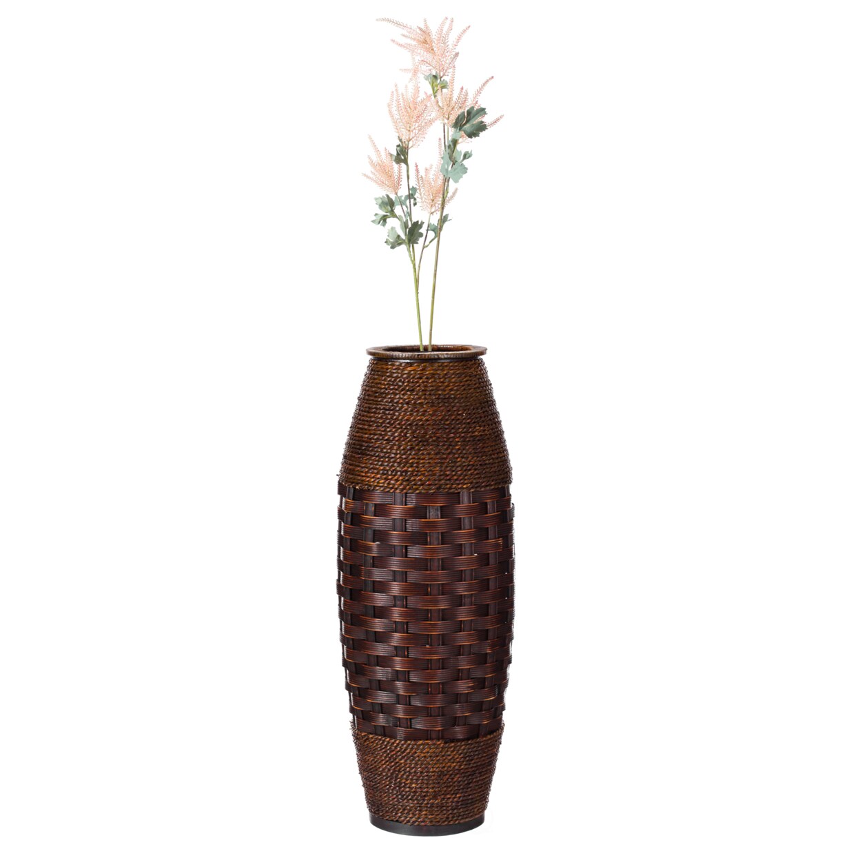 Uniquewise Antique Cylinder Style Floor Vase for Entryway or Living Room, Bamboo Rope, Brown 26 Tall