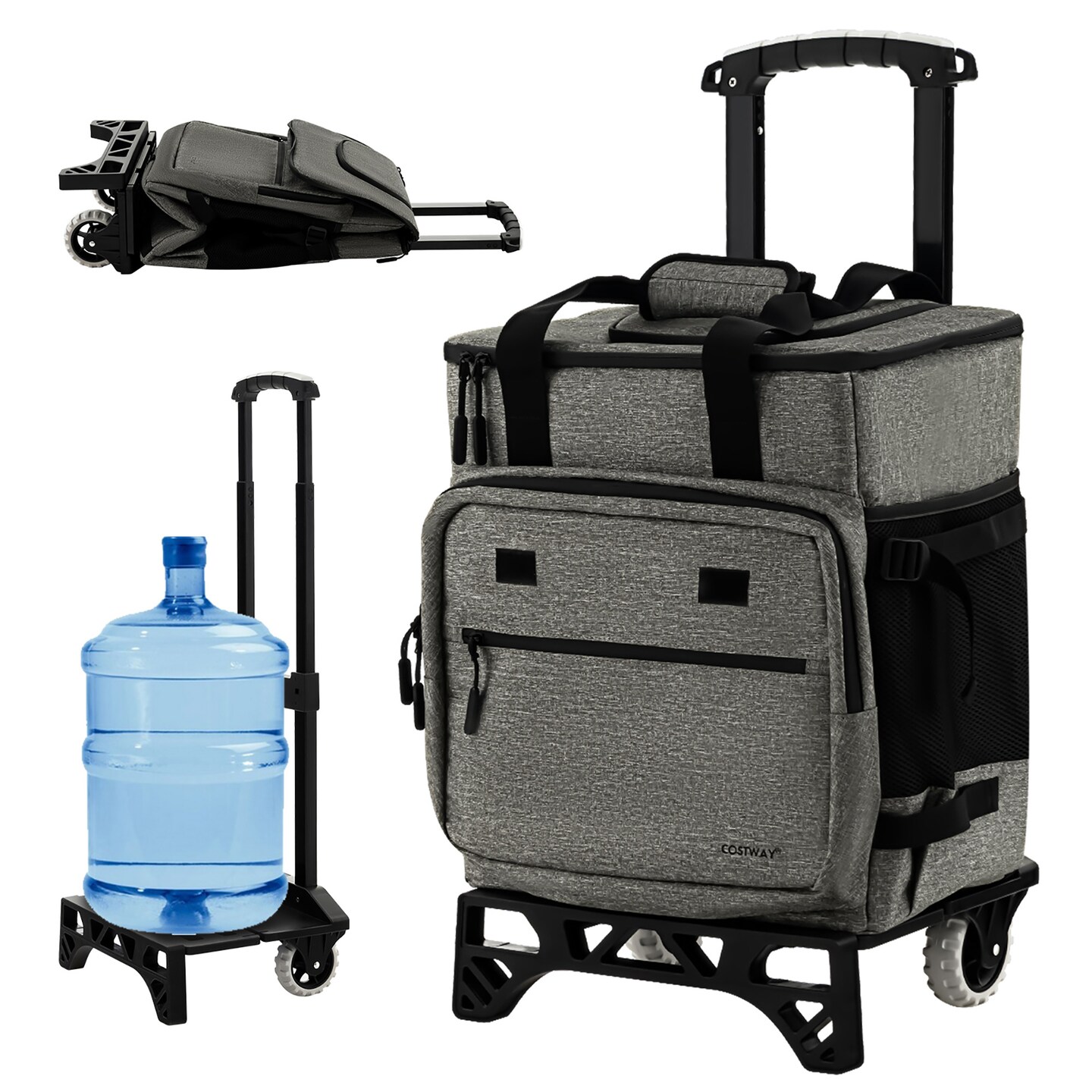 Costway 50-Can 3-in-1 Insulated Rolling Cooler with Adjustable Handle & Bottom Plate Blue/Grey