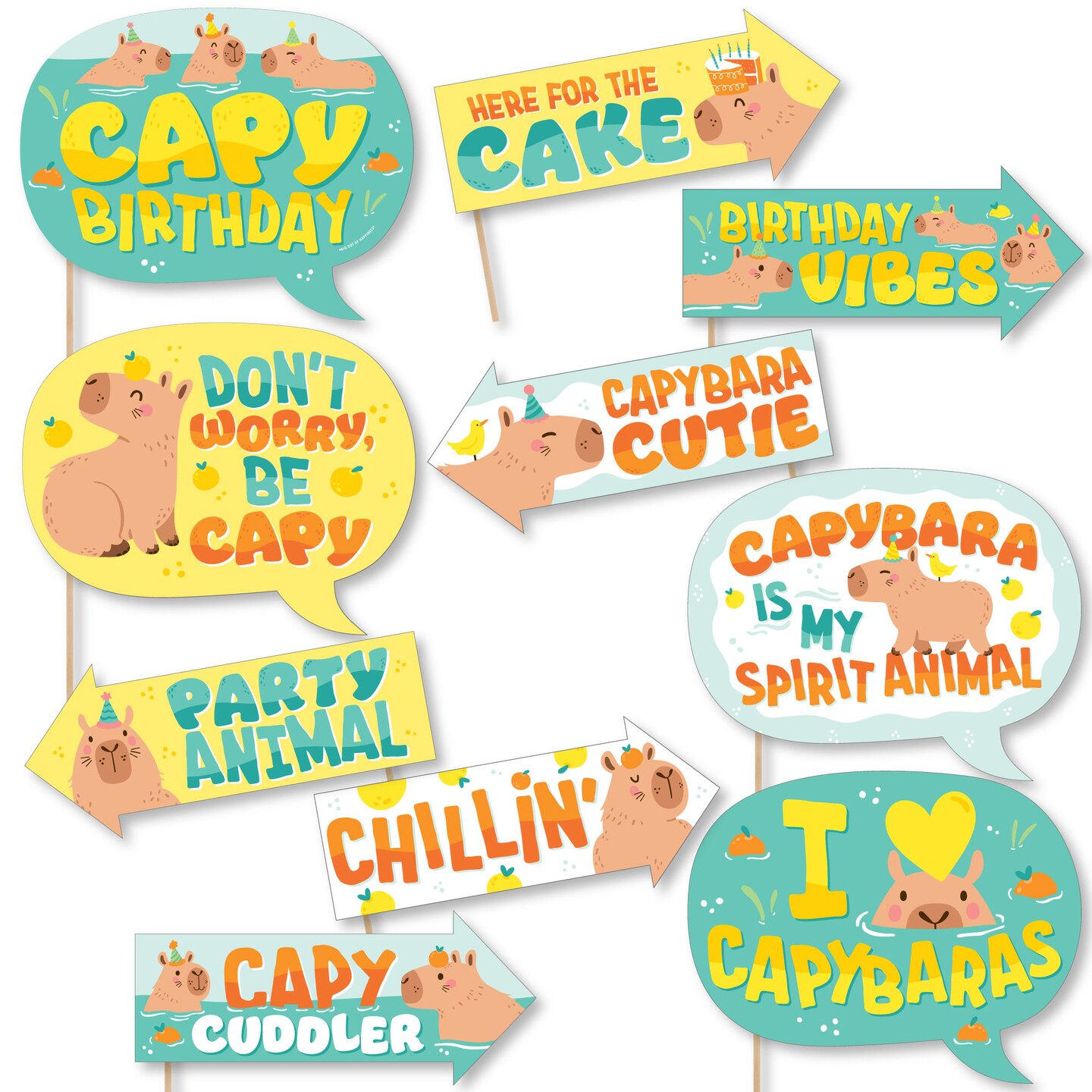 Big Dot of Happiness Funny Capy Birthday - Capybara Party Photo Booth Props Kit - 10 Piece