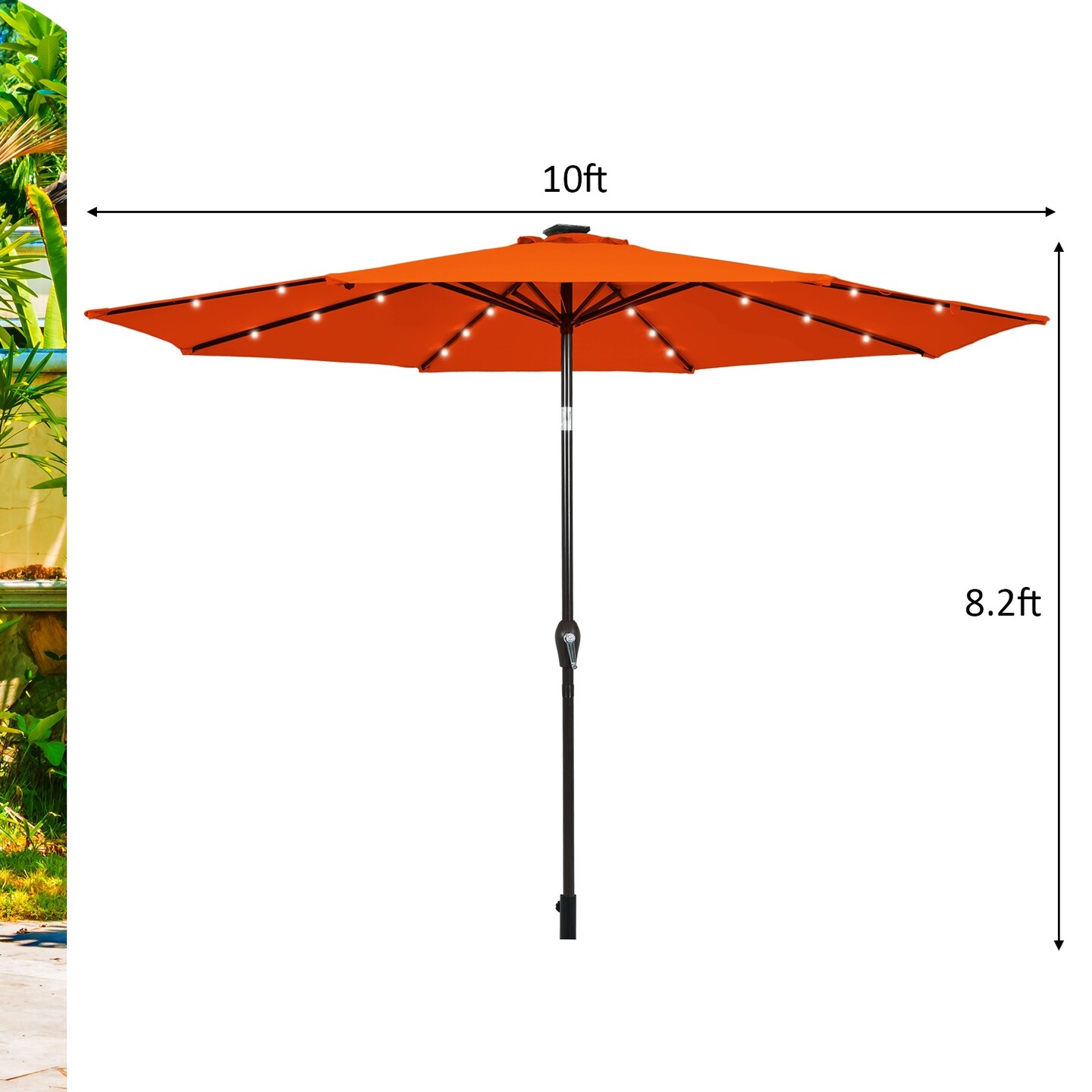 10' Solar LED Lighted Patio Market Umbrella Shade Tilt Adjustment Crank