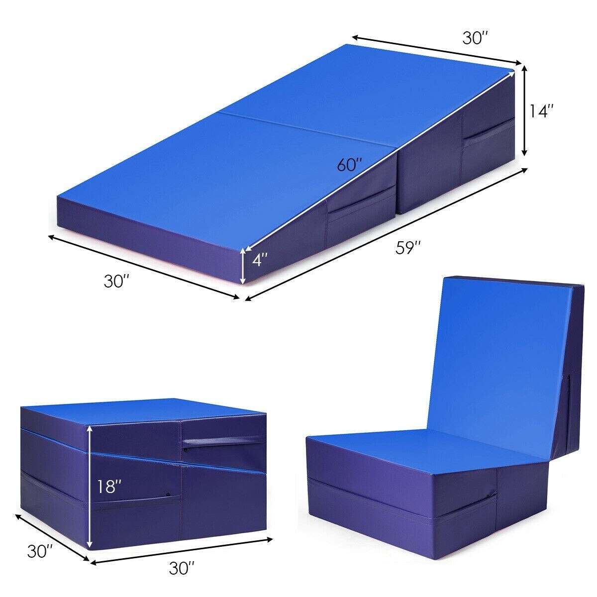 Tumbling Incline Gymnastics Exercise Folding Wedge Ramp Mat-Blue