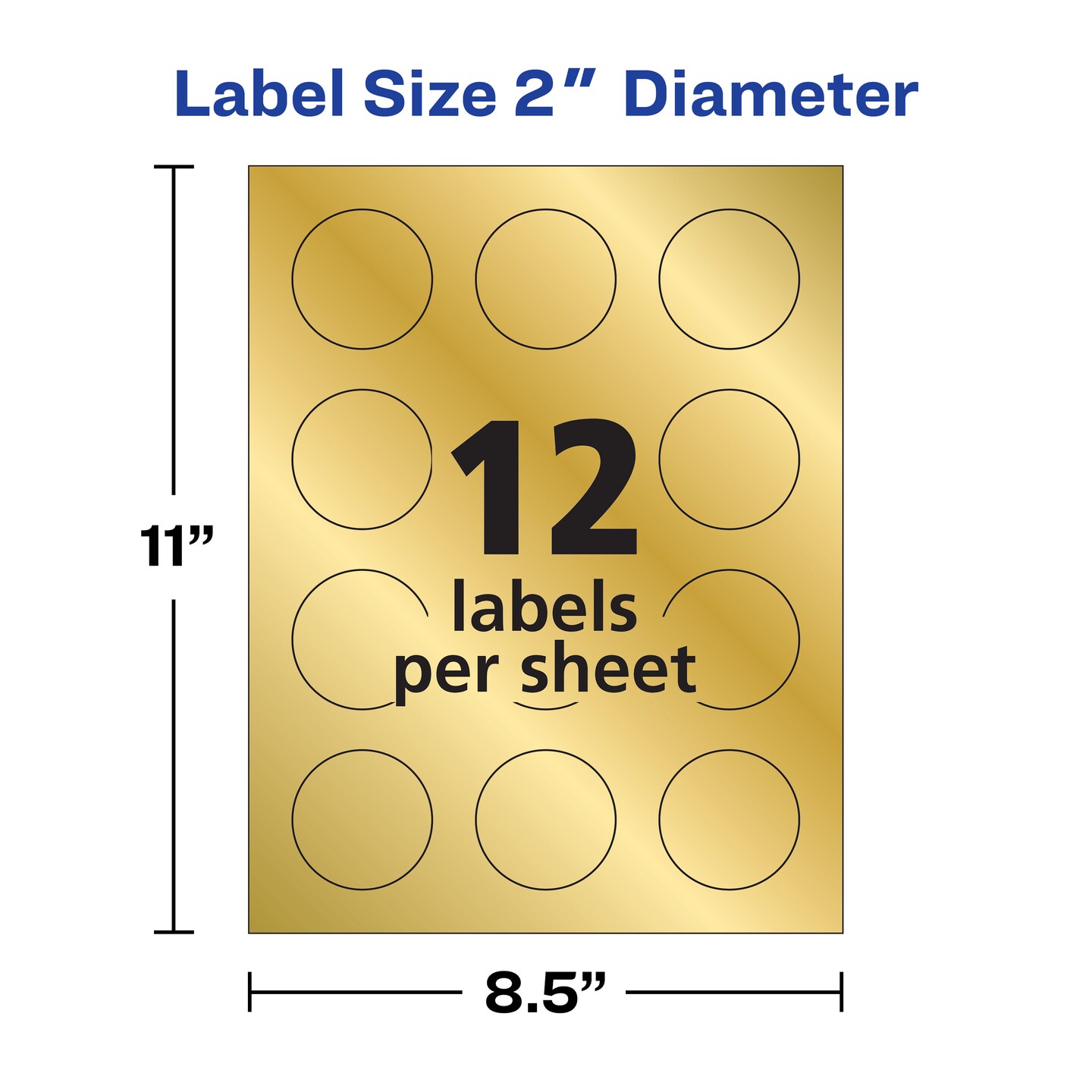 Avery Printable Embossed Foil Round Labels, 2&#x22; Diameter, Gold, 96 Customizable Labels (22831)