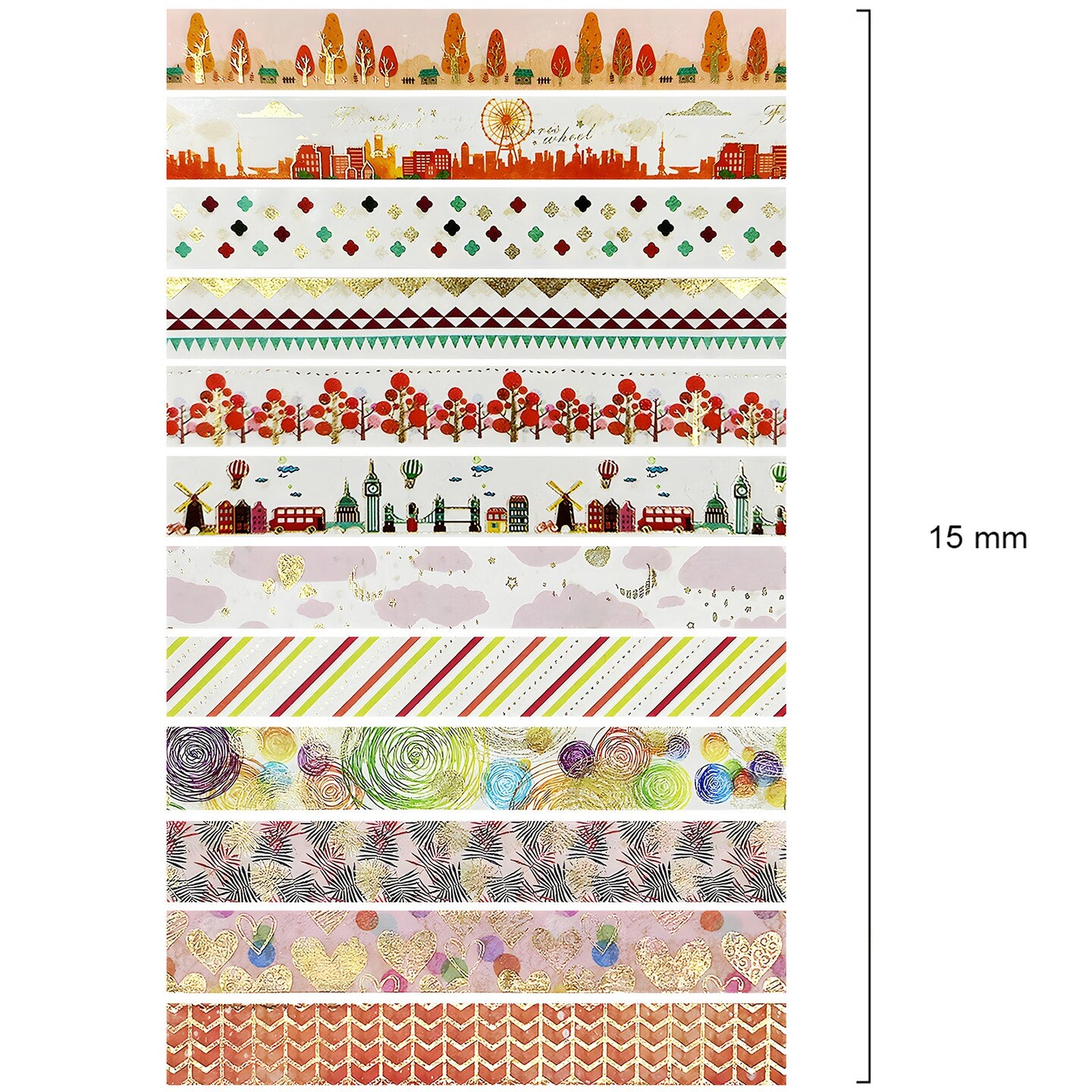 Wrapables Elegant Gold Foil Washi Tape Box Set for Arts & Crafts, Scrapbooking, Stationery, Diary (12 Rolls)