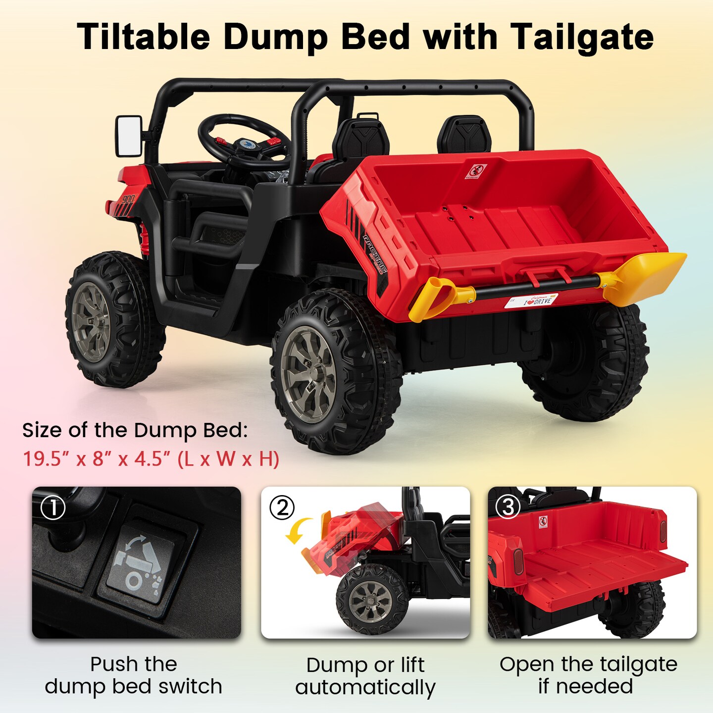 24V Ride on Dump Truck with Remote Control - 46.8" x 26.7" x 25.5"(L x W x H)