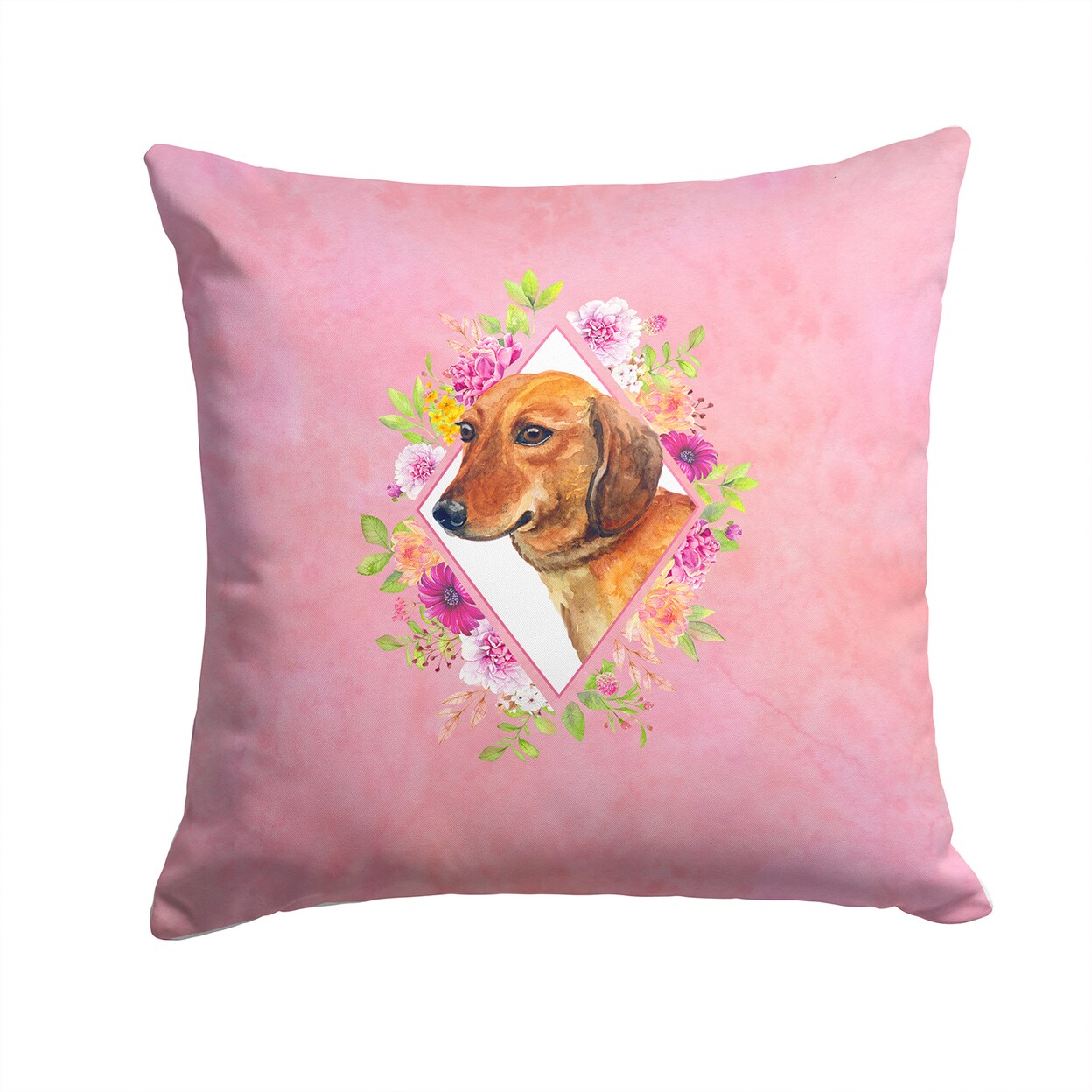 Caroline's Treasures Dachshund Red Style 1 Pink Flowers Fabric Decorative Pillow