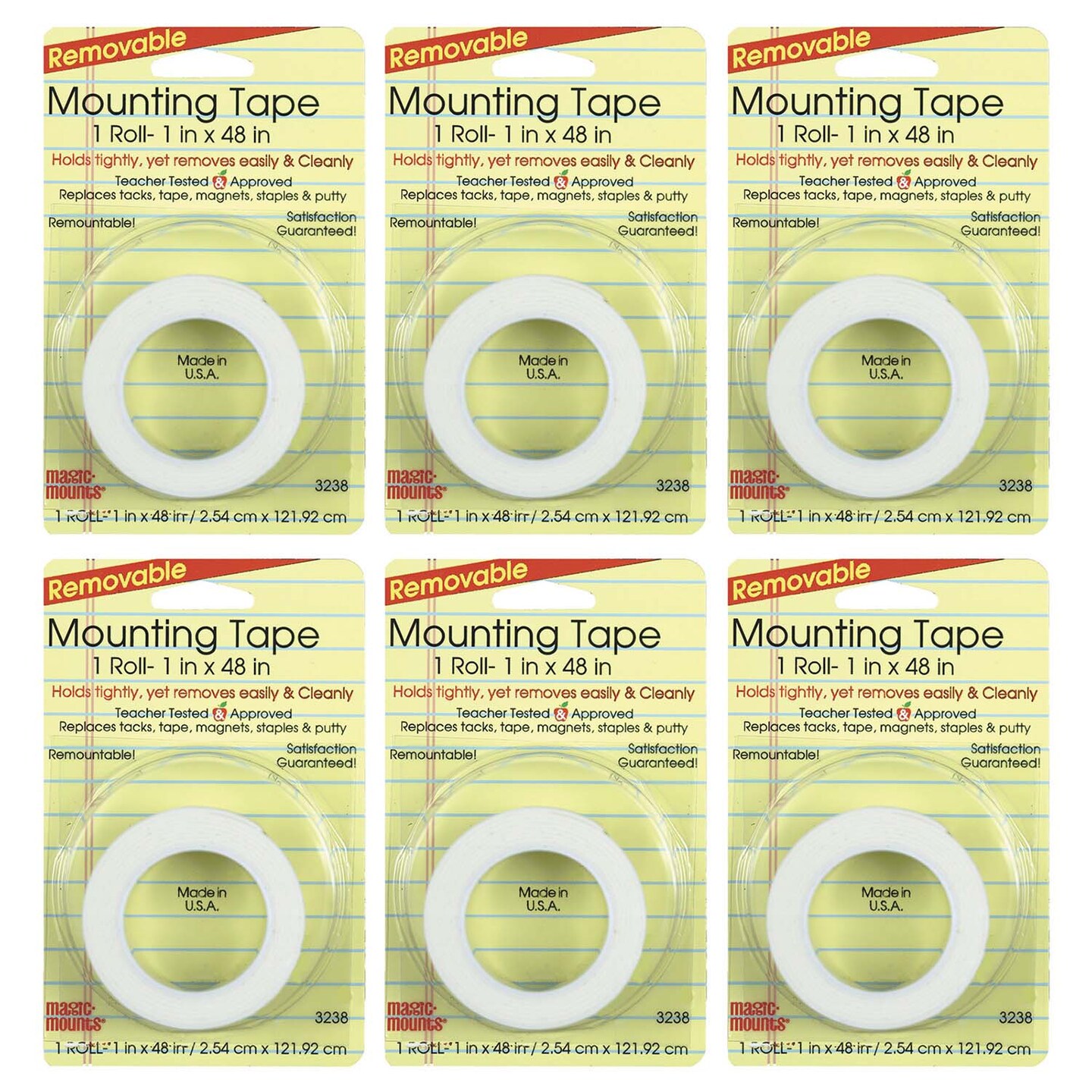 Removable Magic Mounting Tape, 1&#x22; x 48&#x22;, 6 Rolls