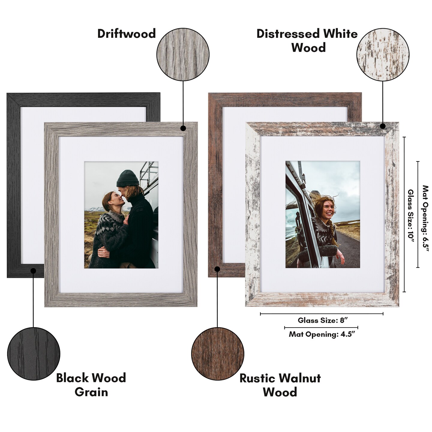 Americanflat Photo Frame Set with Mat - Set of 4 - Farmhouse Decor Picture Frames - Shatter Resistant Glass - Hanging Hardware - Includes Easel