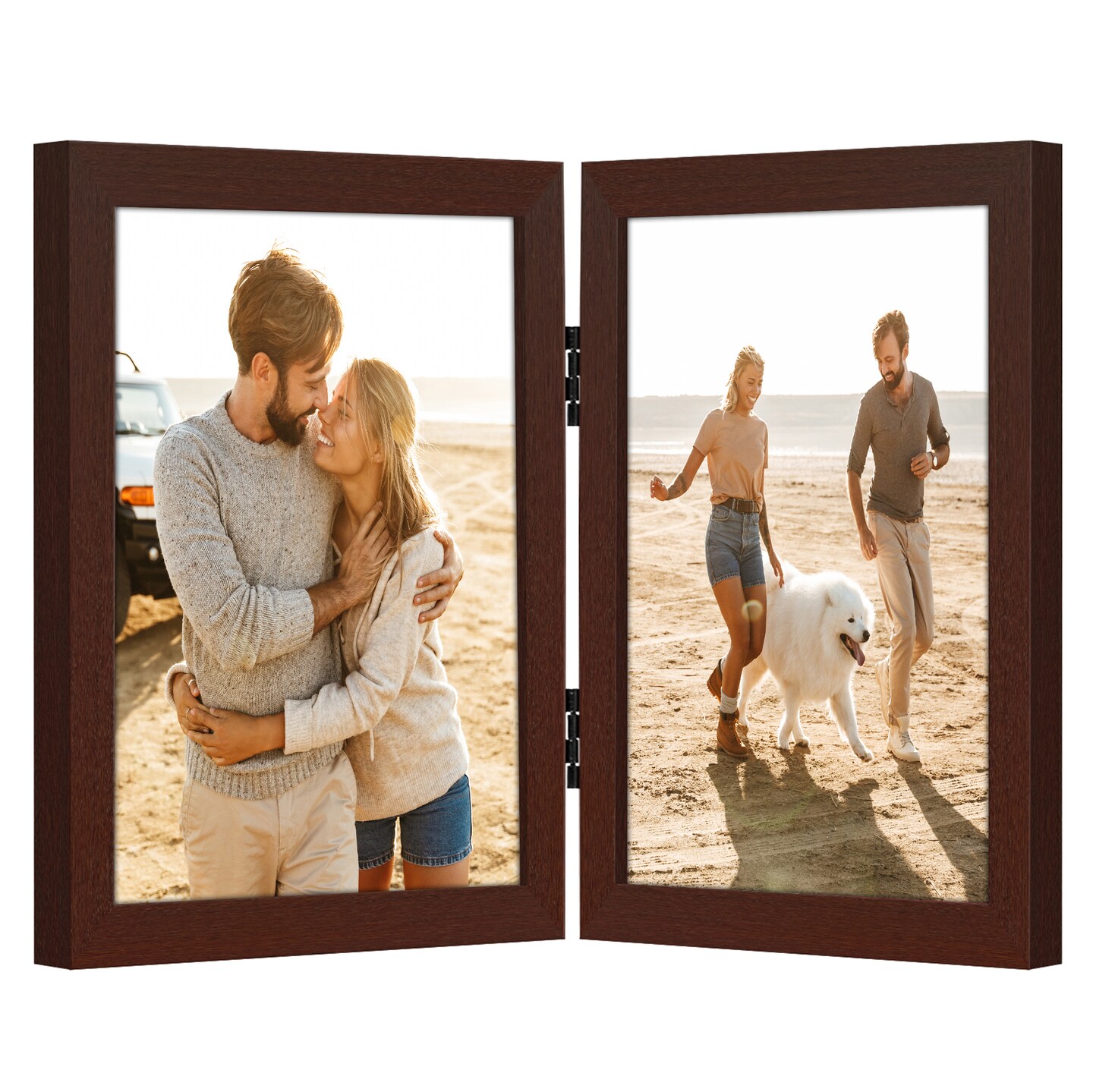 Americanflat Tri-Folding Picture Frame - Displays Two Photos at Once - Double Hinged Picture Frame - Shatter Resistant Glass - Tabletop Display Picture Frame - Black