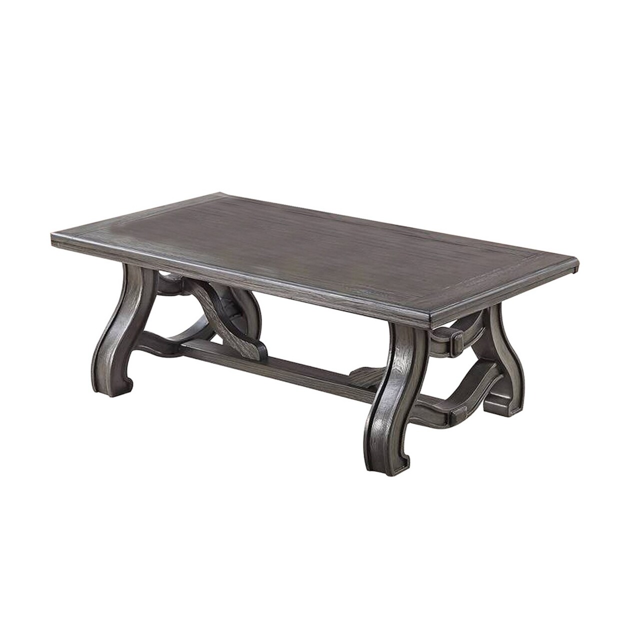 Saltoro Sherpi Jax 48 Inch Contemporary Coffee Table, Flared Legs, Beveled, Platinum Gray