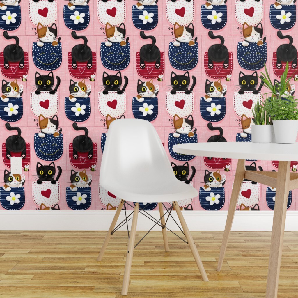Pink kawaii cat Wallpaper  Peel and Stick or NonPasted