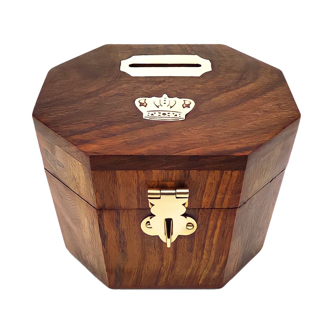 Wooden Coin Bank Money Saving Box Lockable Latch Sheesham Wood 3.5X3x3 Inches