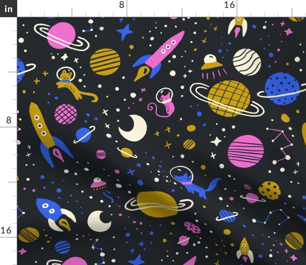 Rocket Ship Constellation Whimsical Sci Fi Outer Space Celestial Galaxy Travel Astronomy Custom Printed Fabric by Spoonflower Various Fabrics by the Yard or Fat Quarter
