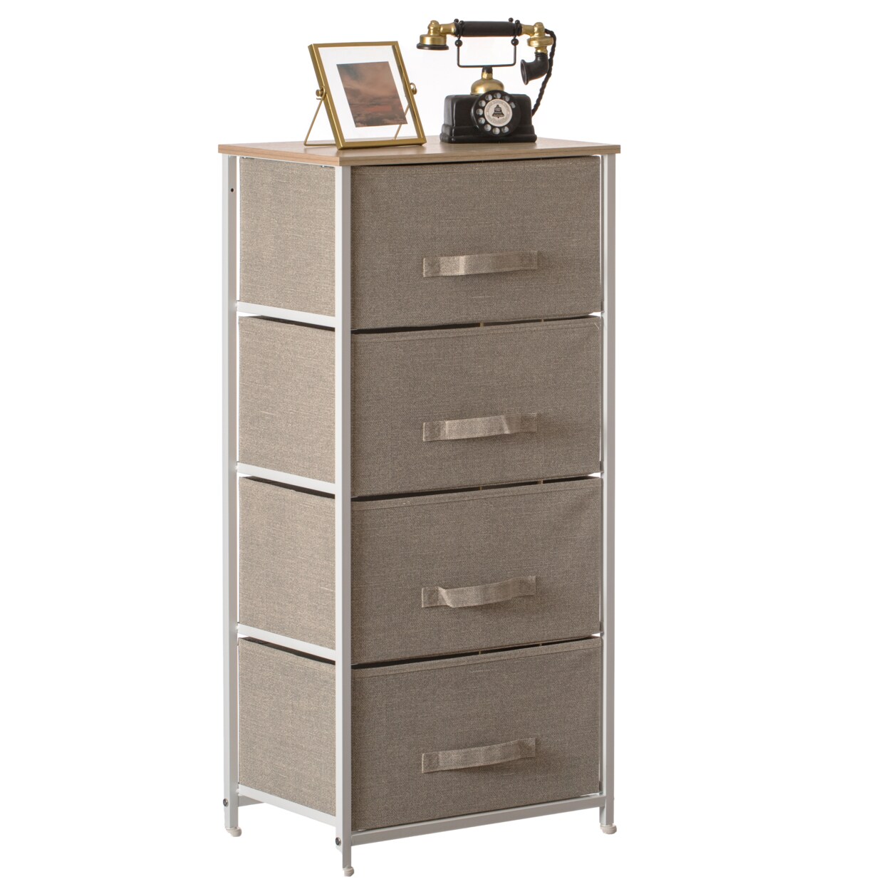 Sand Beige Fabric Storage Chest 4 Drawer Nightstand Organizer 17.5&#x22;X11.5&#x22;