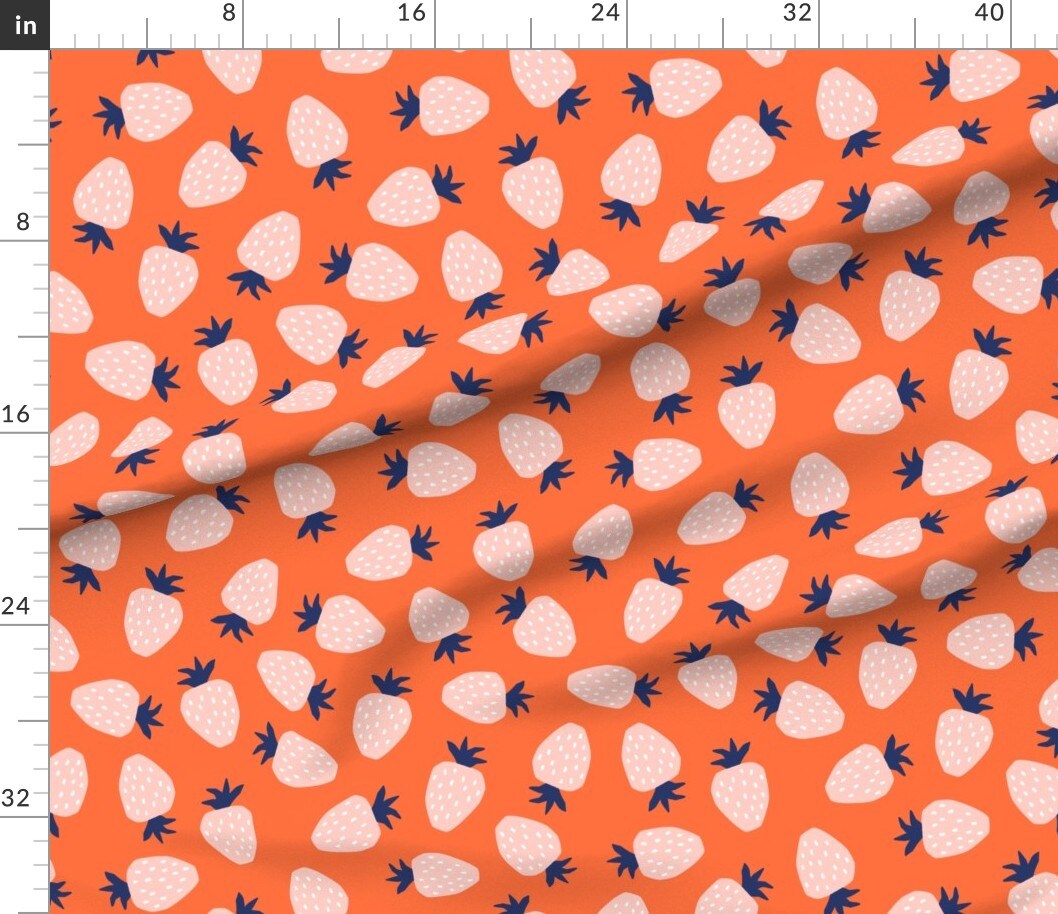 Petal Signature Cotton by the Yard or Fat Quarter Bright Strawberry Pineberry Orange Pink Blue Whimsical Colorful Custom Printed Fabric by Spoonflower