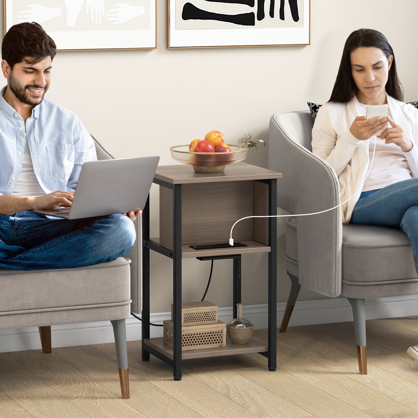 3-Tier End Table with USB Ports &#x26; Power Outlets