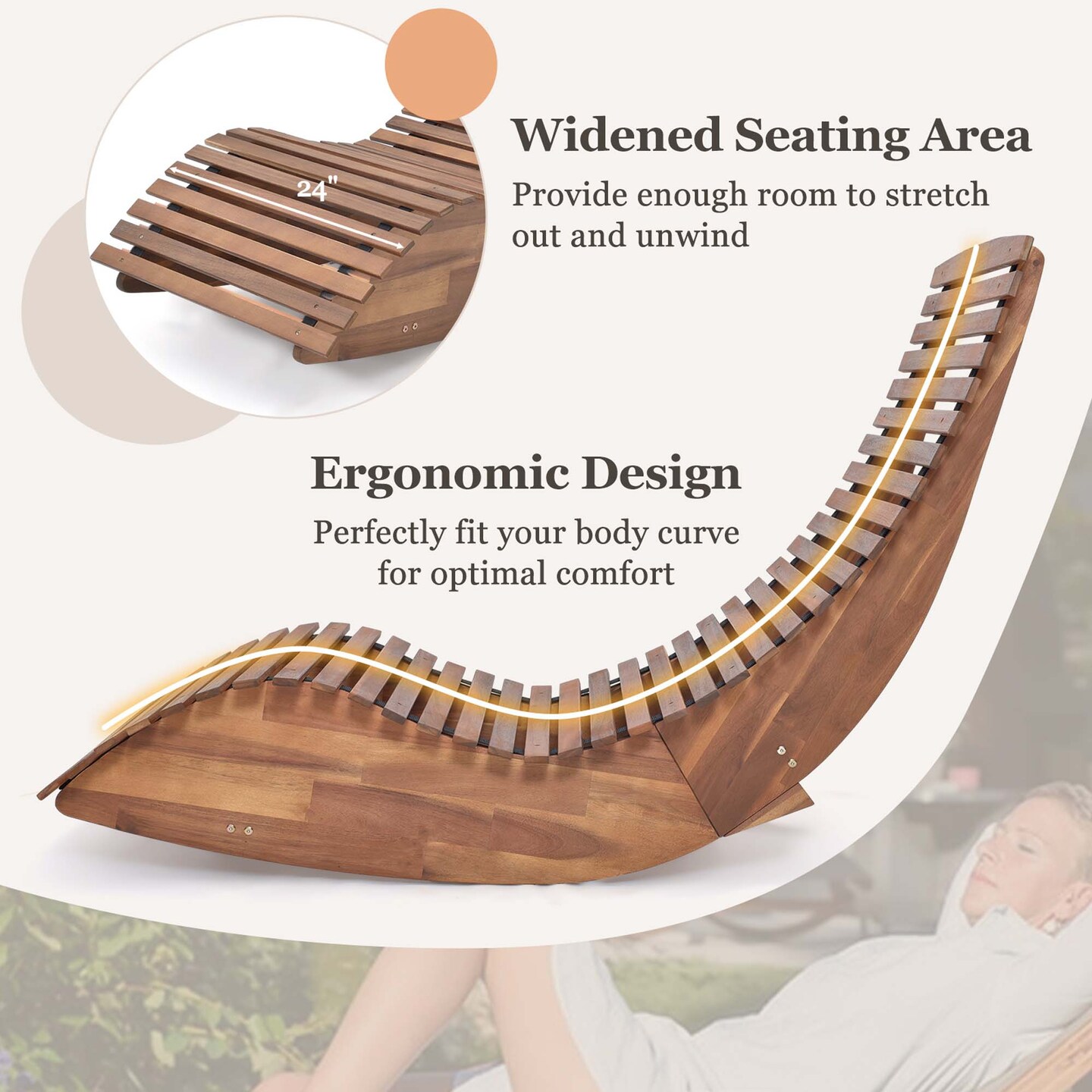 Costway 1/2 PCS Outdoor Acacia Wood Rocking Chair with Widened Slatted Seat and High Back